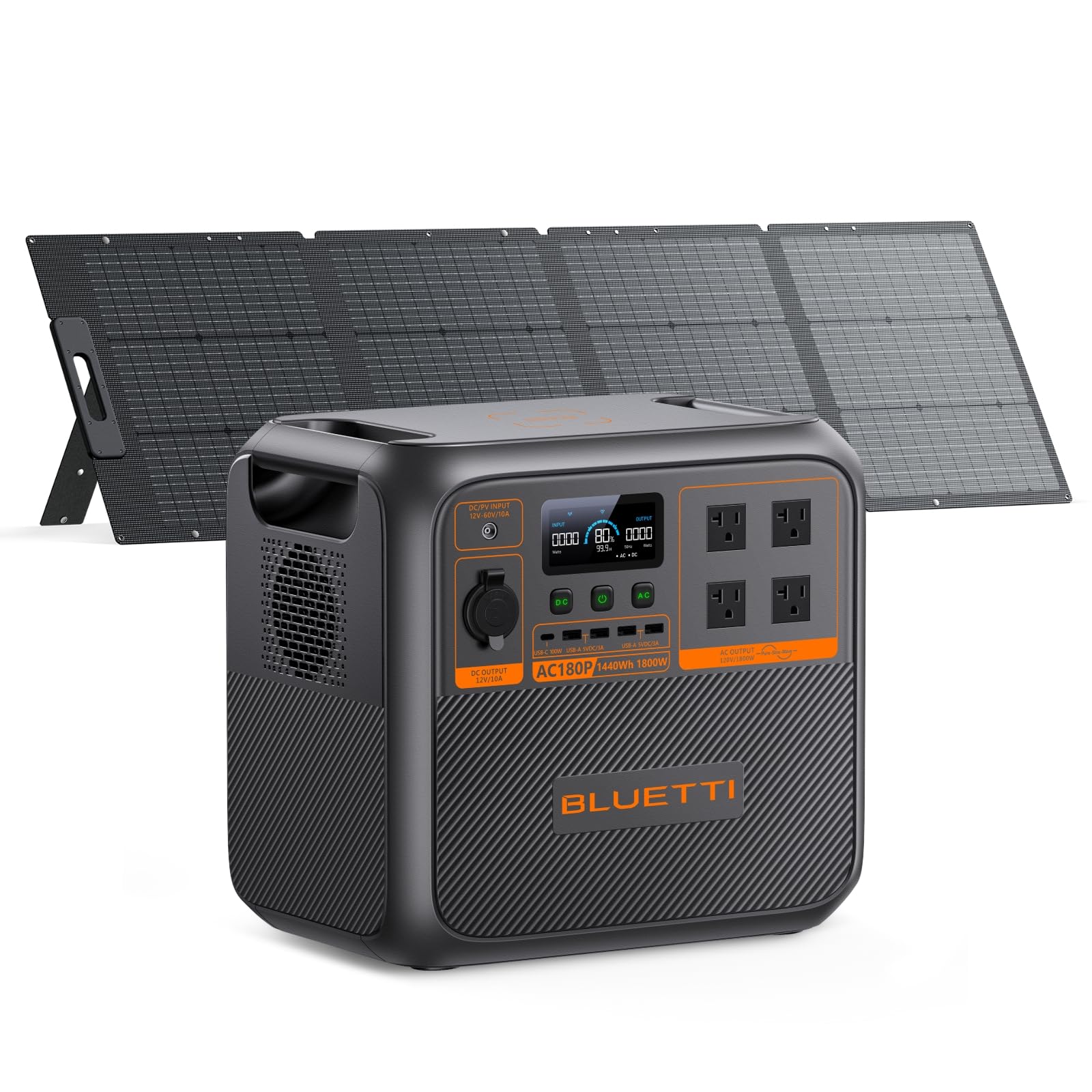 BLUETTI Solar Generator AC180P with 200W Solar Panel Included Ship Separately 1440Wh Portable Power Station w 2 1800W