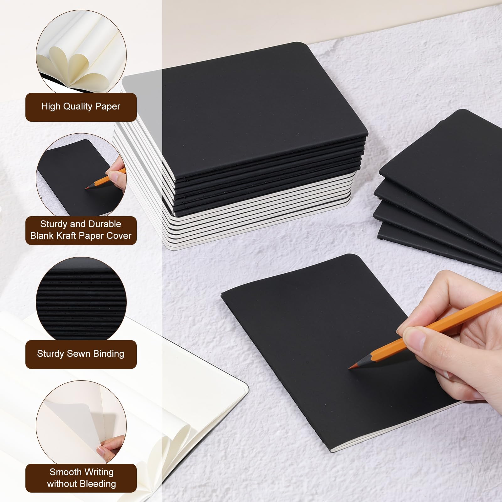 Confezione da 60 quaderni vuoti in carta kraft nera, mini diari senza righe, formato A6, per bambini e studenti, per il ritorno a scuola, ufficio, schizzi, disegni, articoli per la scrittura, 14 cm x