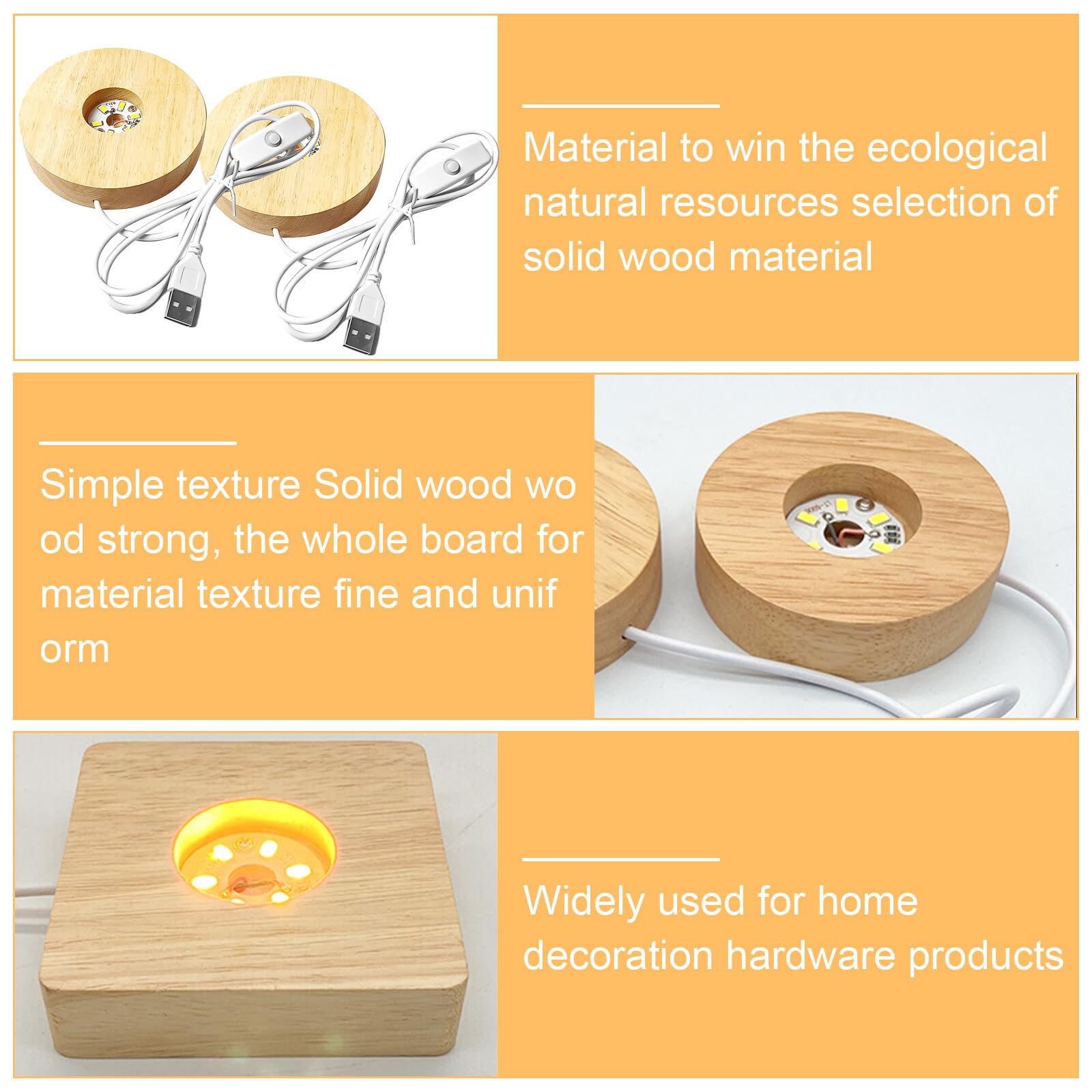 Lot De 4 Socles Lumineux LED En Bois - 15 Cm, 7 Couleurs - Base De Présentation Pour Cristaux, Verre, Résine, Décoration