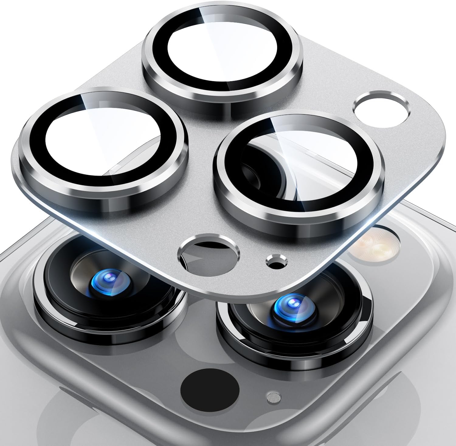 Camera Lens Protector Compatible With iPhone 14 Pro and iPhone 14 Pro Max � Full Coverage 9H Tempered Glass with Metal Plate, HD Clear, Joint Camera Ring Protector – Silver
