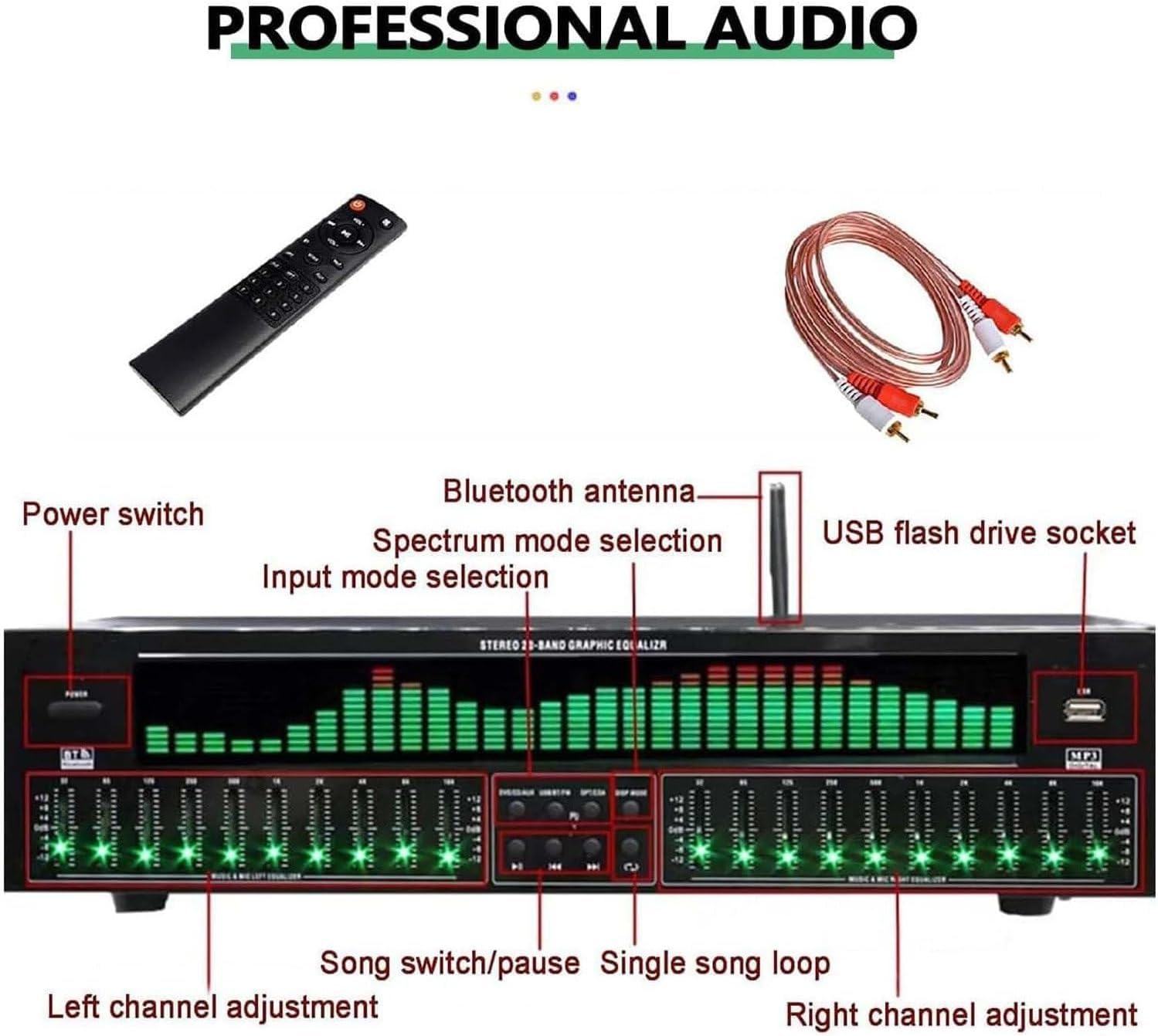 Equalizzatore Grafico Professionale 31 Bande con Bluetooth 5.4 e Analizzatore di Spettro LED - Perfeziona Audio per Studio, Home Theater, Auto e Sistemi Live Sound - Tuning di Precisione