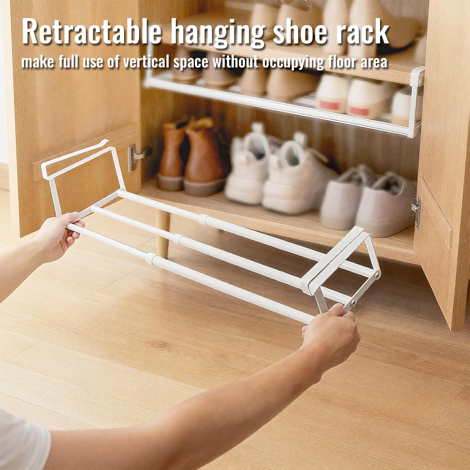 Ihomepark Expandable Shoe Rack Organizer, Adjustable Metal Shoe Rack for Closets & Entryways, Under Cabinet Shelf for Shoe or Clothing Storage, 2 Pack