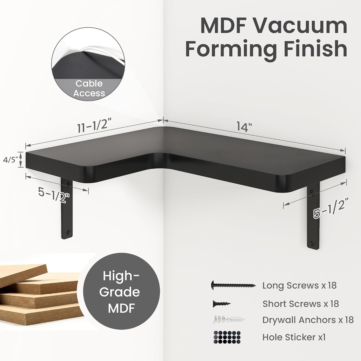 Venusmiles Corner Floating Shelves Set of 4, Wall Mounted L-Shaped Storage - Maximize Unused Corner Space in Bathroom, Kitchen, Bedroom, Office, Jet Black