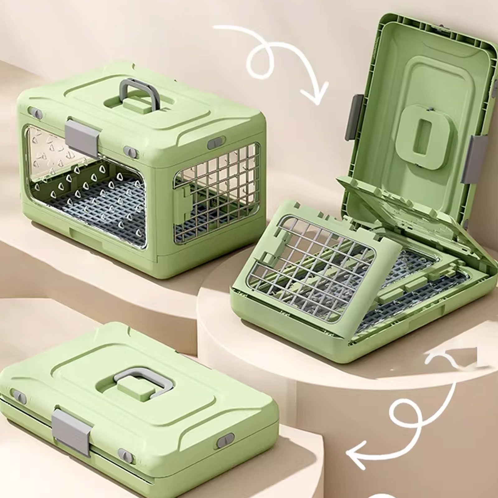 Gabbia per cani pieghevole, design trasparente pieghevole con cuscinetto impermeabile, facile da pulire, cuccia per interni, realizzata in materiale PP