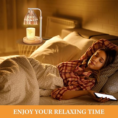 Miniatura 5 de Tigvio Lámpara eléctrica calentadora de velas con temporizador y atenuador, diseño moderno de vidrio para velas perfumadas de cera y frasco, regalo