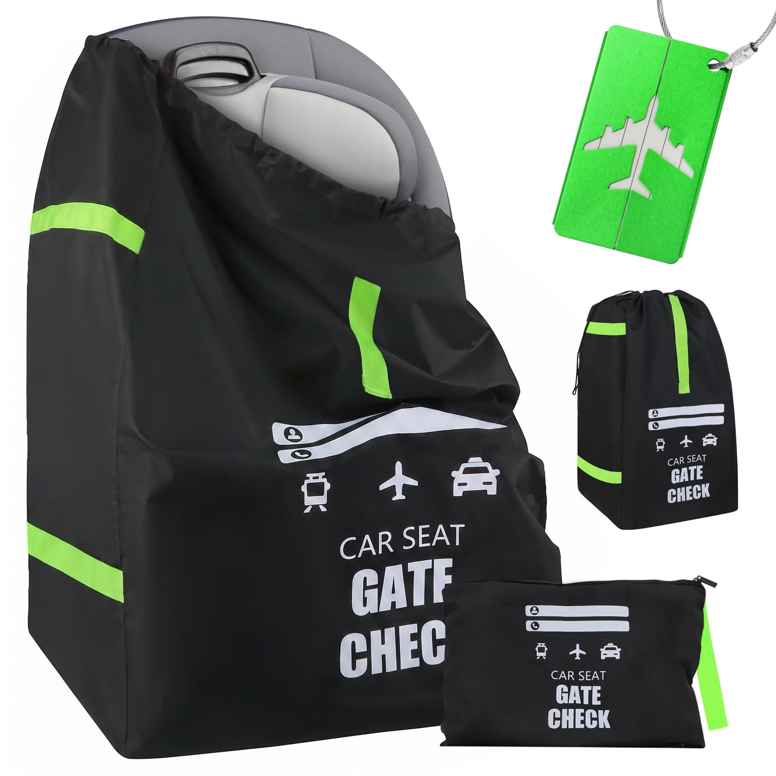 Yeria Padded Car Seat Travel Bag with Name Tag, Car Seat Bag for Airplane Gate Check, Baby Travel Essential, Easy Carry, Shoulder Strap (34 x 18 x 18 inches, Car Seat Travel Bag)