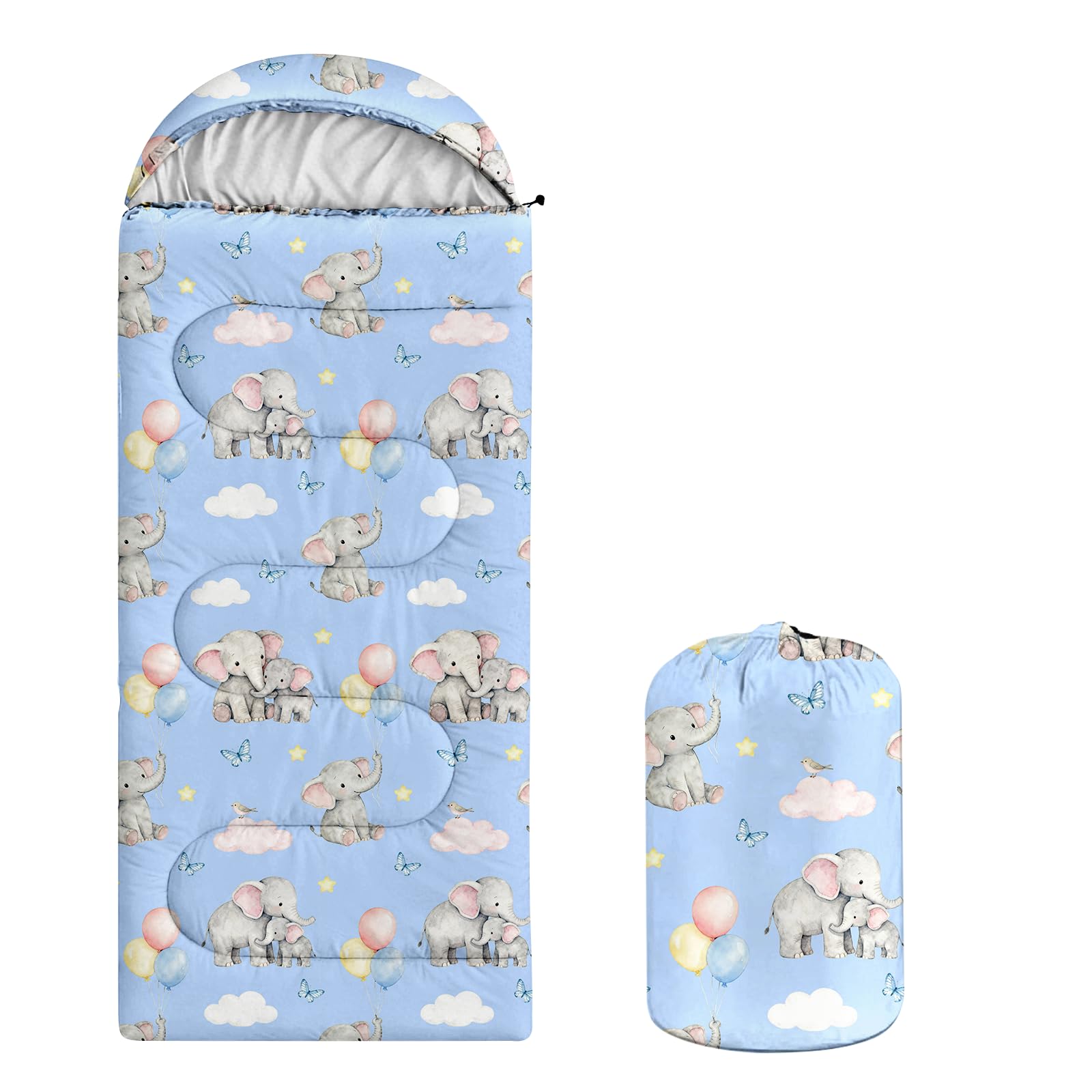 Elephant Camping Sleeping Bags for Your Son & Daughter, Rollable Sleeping Bags and Compact with Compression Sack, Slumber Bags for Outdoor and Camping Lovers