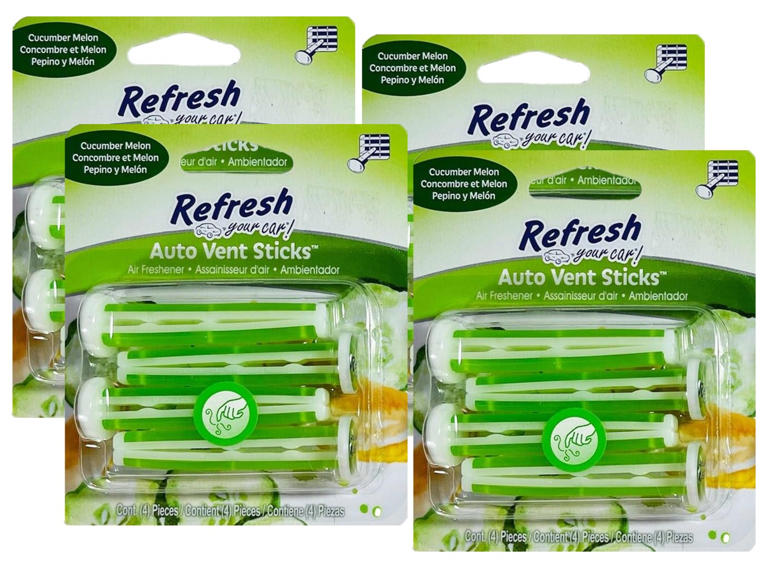 Car Air Fresheners Vent Sticks, Odor Eliminator for Car Vent Air Freshener (Cucumber Melon, 4 Packs)