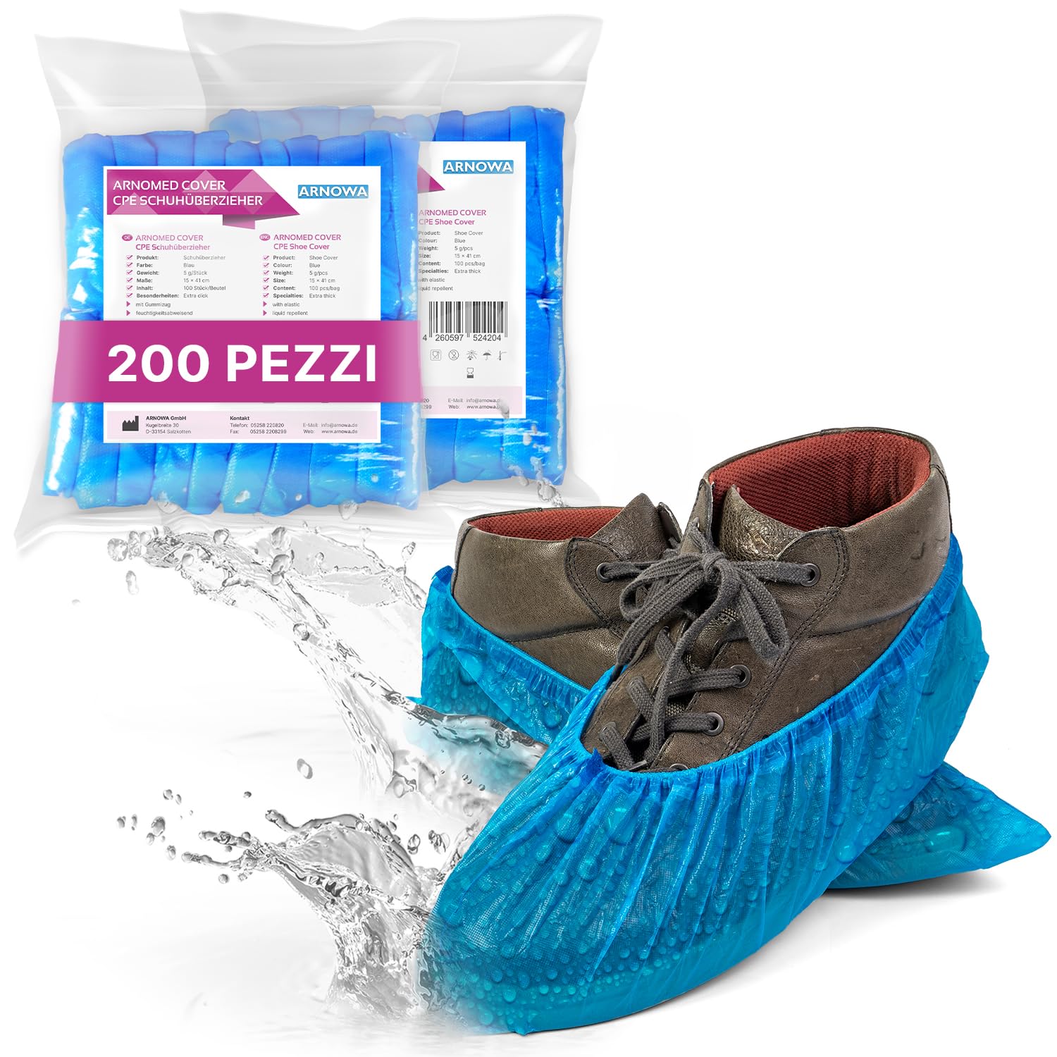 ARNOMED Copriscarpe Monouso Extra Forte in CPE Impermeabili Blu