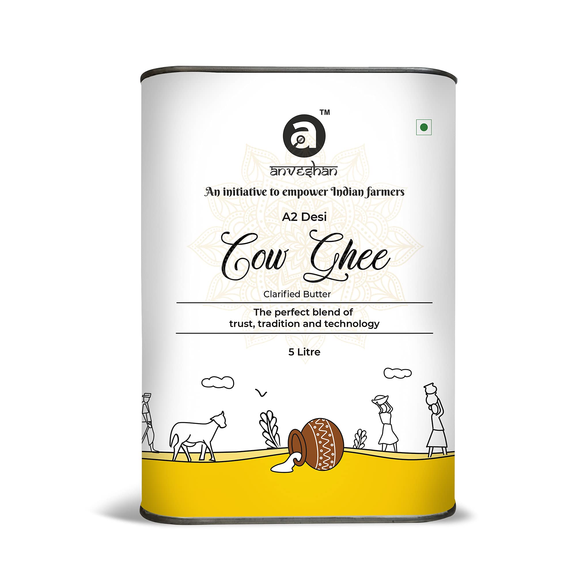 Buy Anveshan A2 Cow Ghee 5L Tin Can Bilona Method CurdChurned