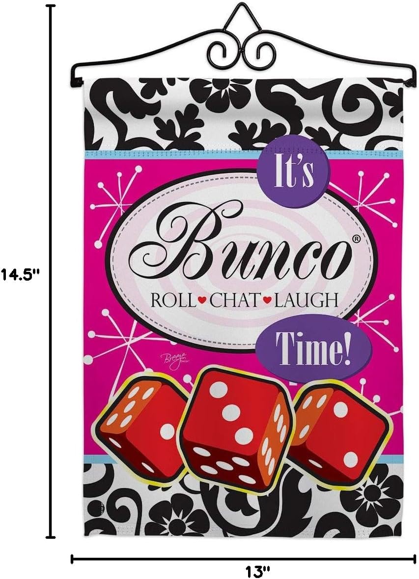 Its Bunco Time Garden Flag Set Wall Hanger Interests Game Night Dice Poker Bingo Hobbies Leisure Activity Small Decorative Gift Yard House Banner Made In USA 13 X 18.5