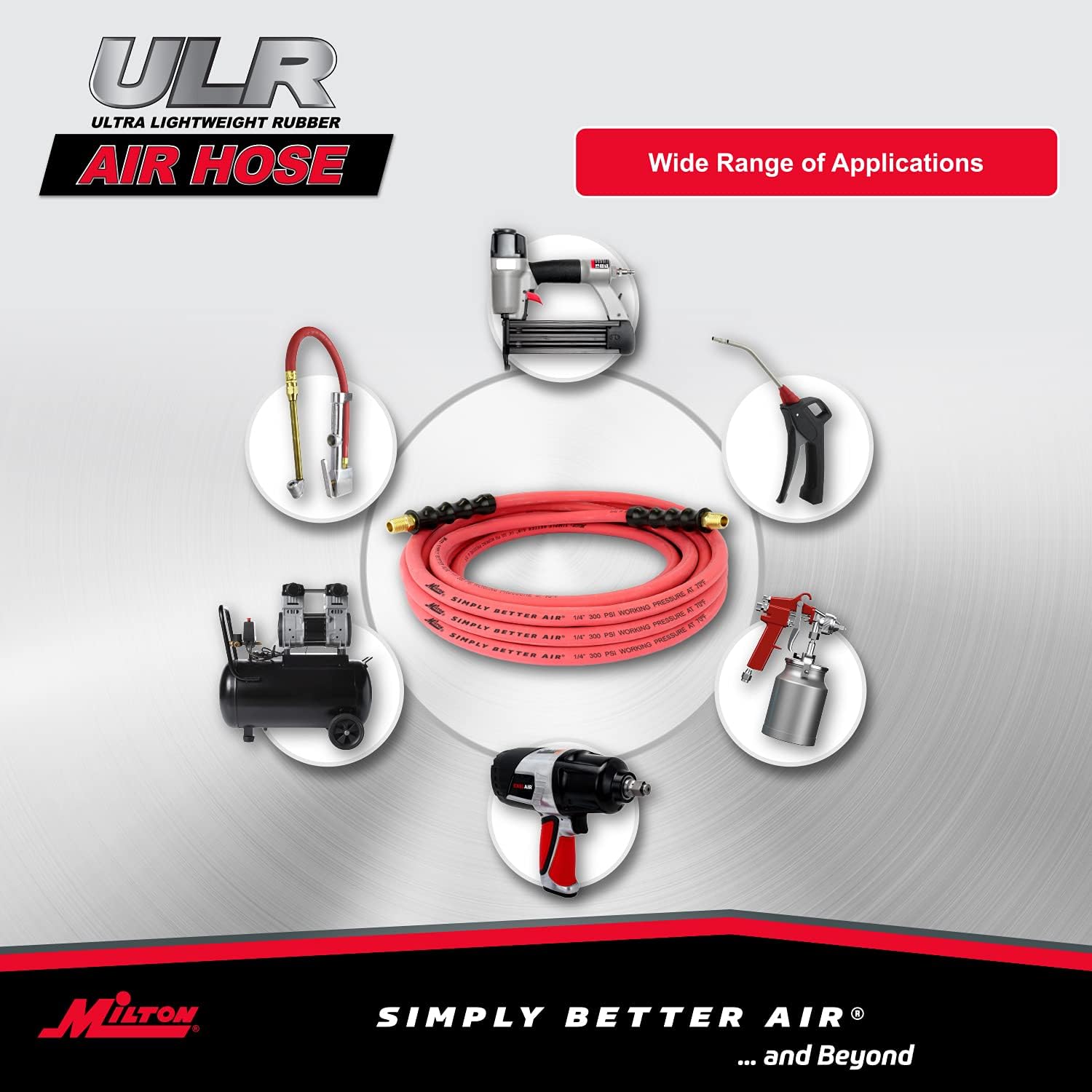 Milton ULR142514: 1/4" X 25' Ultra Lightweight Rubber Hose (W/ 1/4" Npt Ends)
