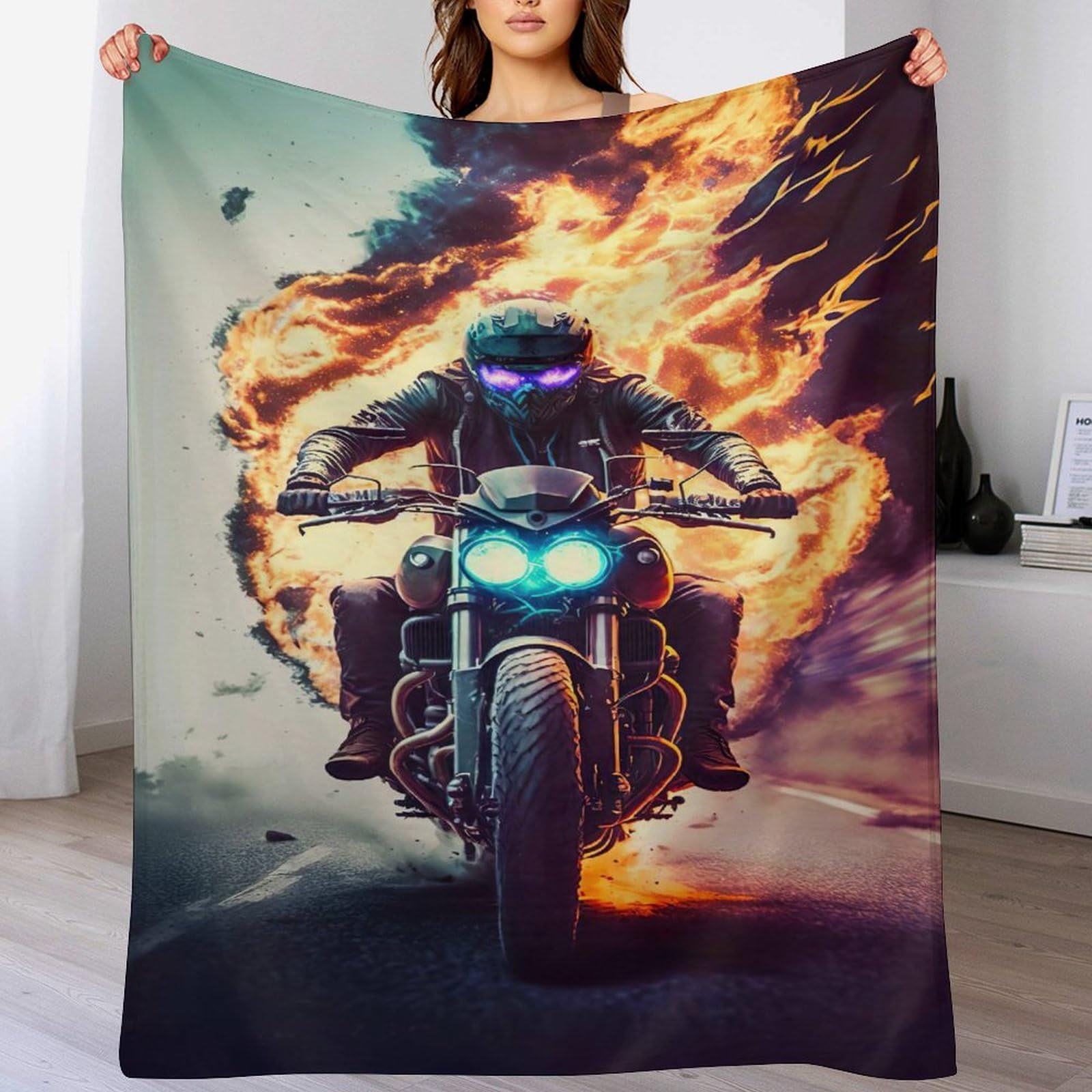 Plaid couverture moto en flannel douce de 100x130cm : le cadeau d'anniversaire idéal pour lit