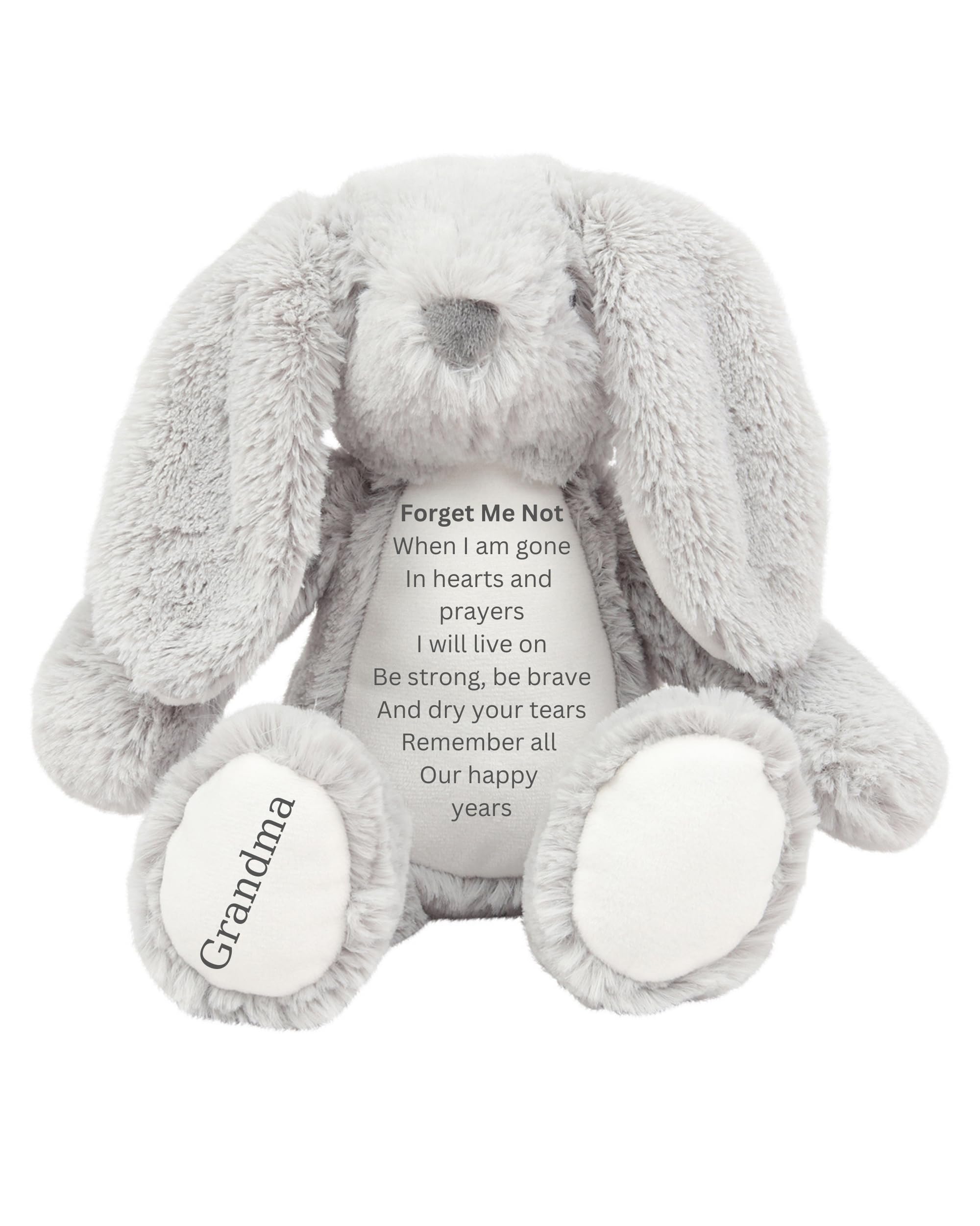 Personalised Memorial Bear Forget Me Not In Loving Memory Miss me - Cuddly Toy Soft Toy Comforter Grieving Special keepsake from a loved one - Grey Bunny