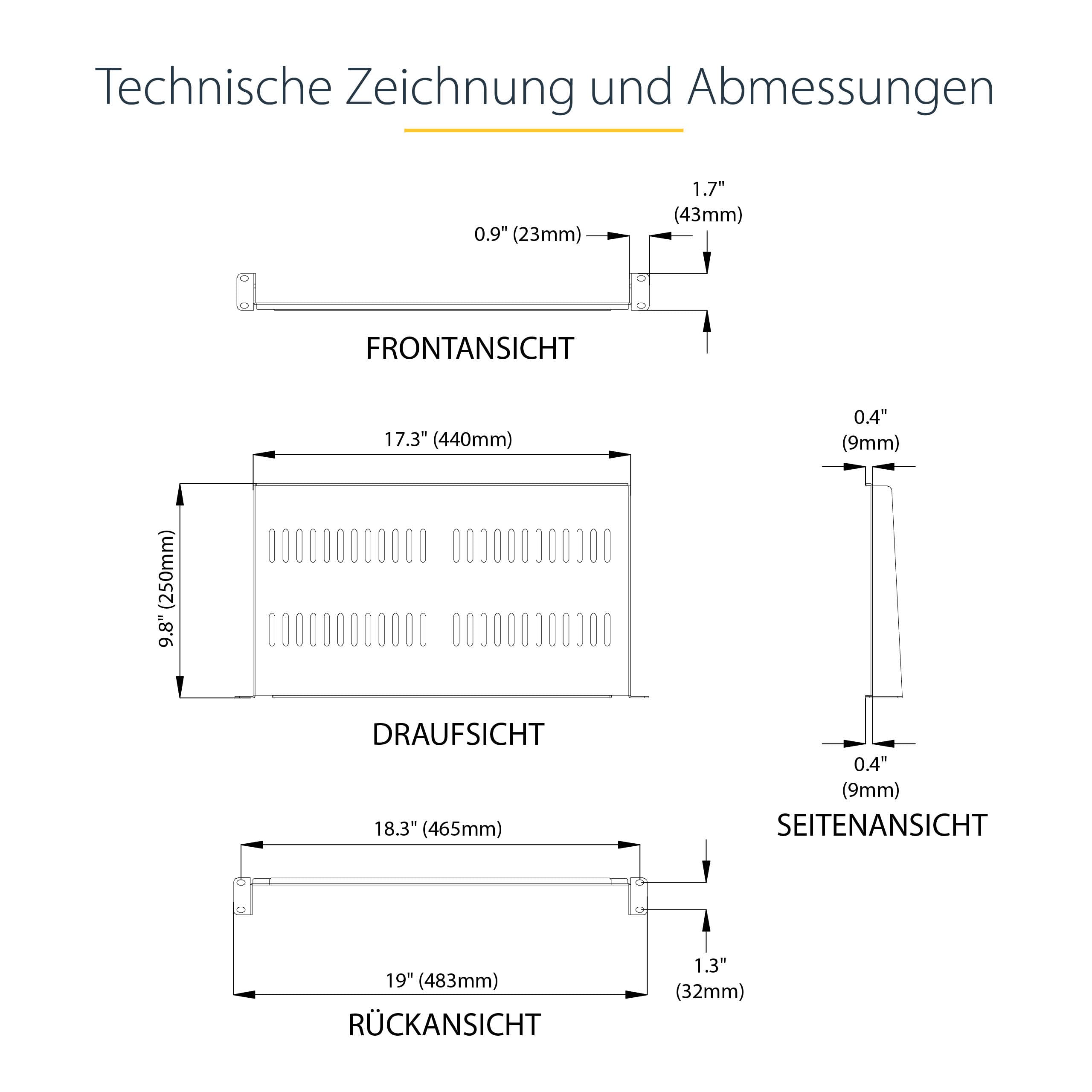 StarTech.com 1HE Regalboden für Racks - Belüftete Freitragende Fachboden für 19" Netzwerkschränke und Racks, 20kg, 10" Tief