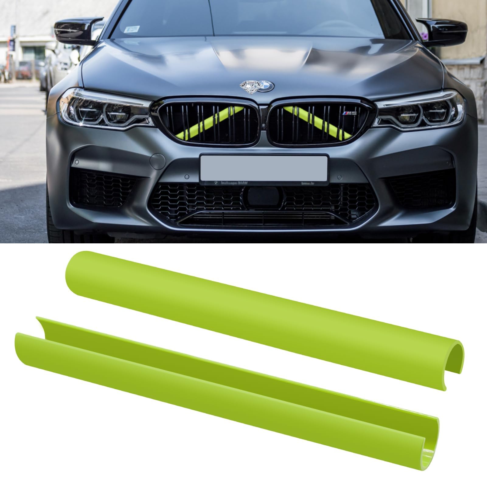 Tryagat 2 Pcs Front Grill Stripes for BMW 1er F40 118i 118d M Sport 2018-2026, Grille Decoration Cover Trim Clips Badge Strips Front Radiator Insert Grill Trim Accessories,Green