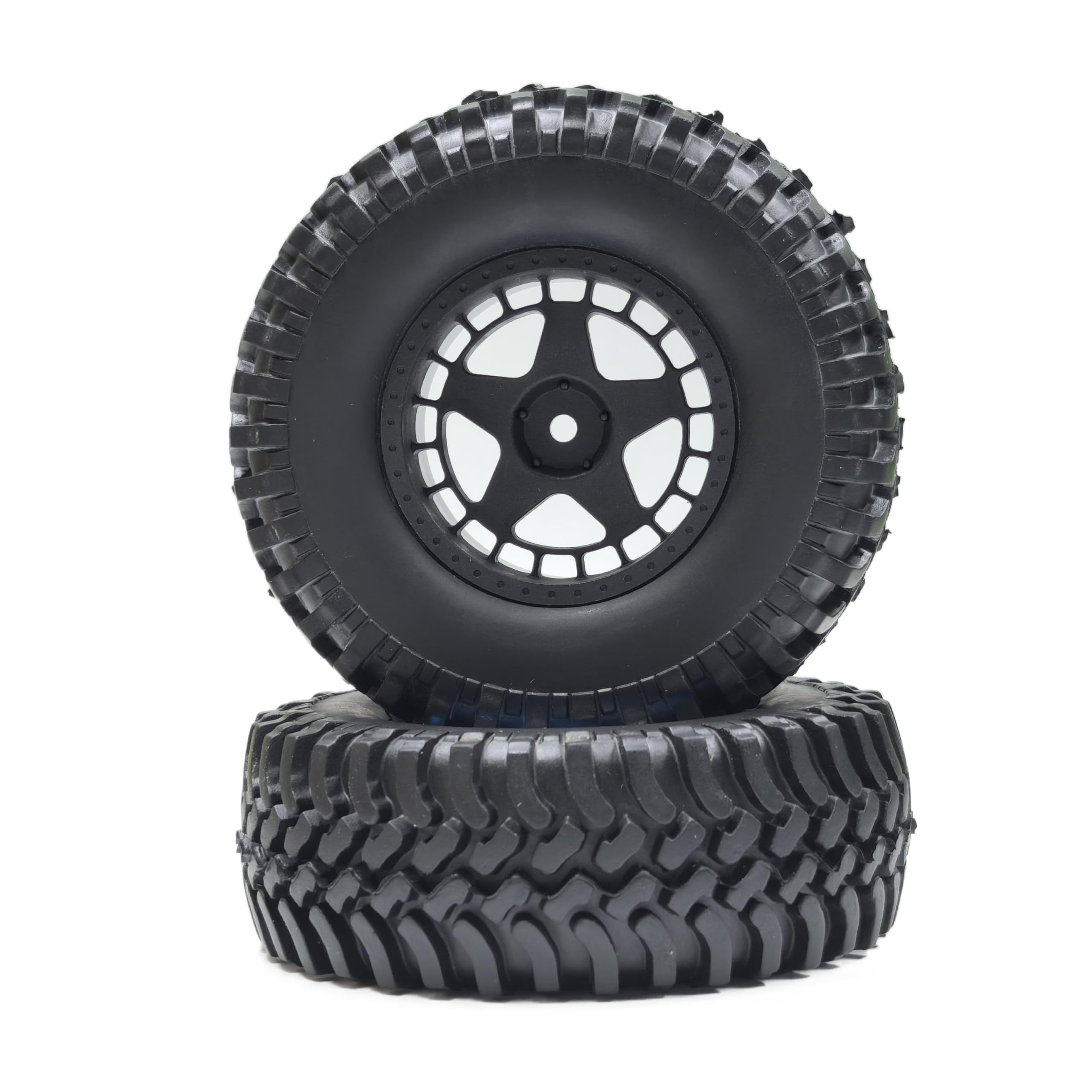 KEEDA Pack of 4 Rubber Tyres with Nylon Rims Wheels for 1/10 RC Crawler Car SCX10 D90 CC01 Gen8 VS4-10 TRX4 (100 mm, Black) - Image 3
