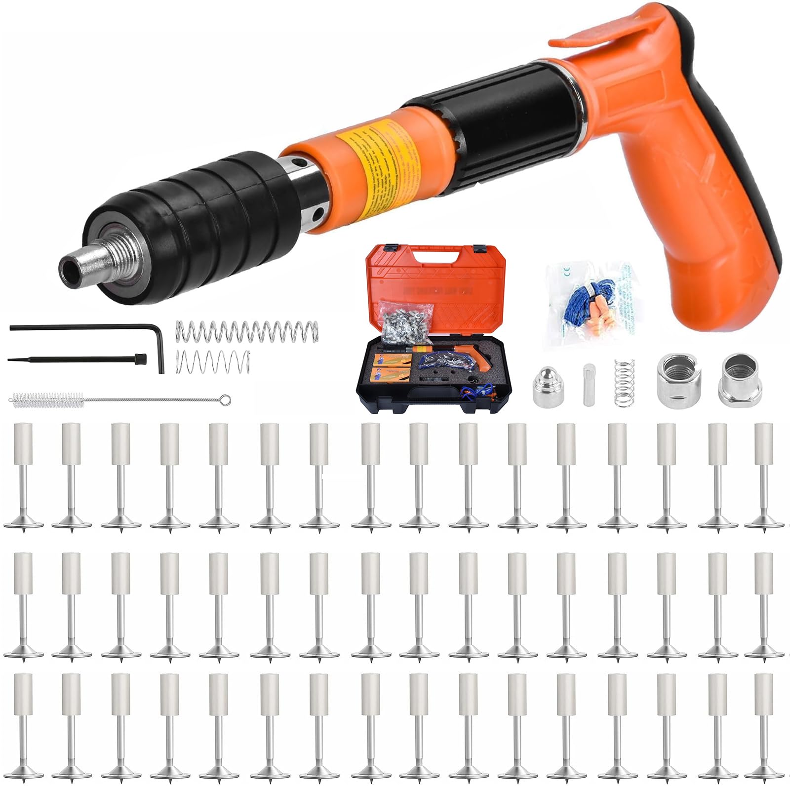 Concrete Nail Gun Kit with 220pcs Nails, 5 Speed Adjustable Manual Steel Nail Gun, Nail Wall Fastening Tool, Portable Nail Shooting Machine for Ceiling/Wire Hider/Install (Orange)-image-12