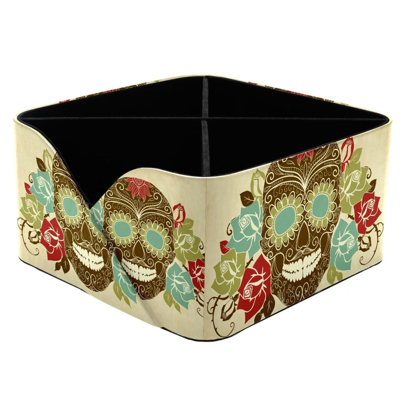 KengjuTesu Skull and Roses Desktop Organizer Pen Holder, Rectangular Pencil Cup for Office, Study and Makeup Stations