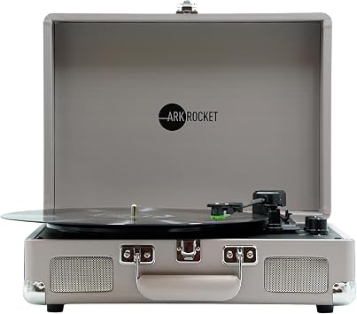Arkrocket Curiosity Suitcase Bluetooth Turntable Vintage 3-Speed Record Player with Built-in Speakers Upgraded Turntable Audio Sound Cement Gray