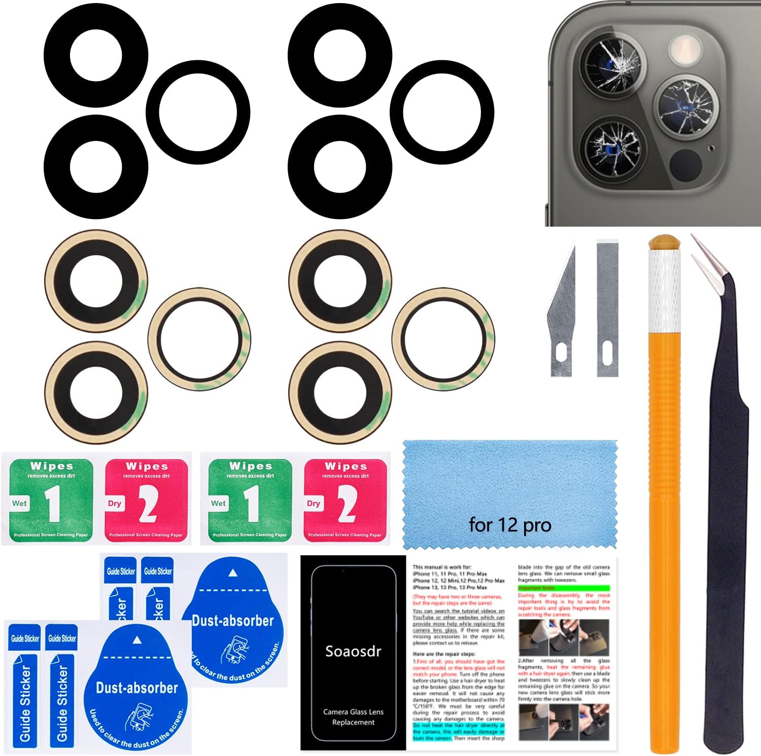 2 PCS Soaosdr Original Back Rear Camera Lens Glass