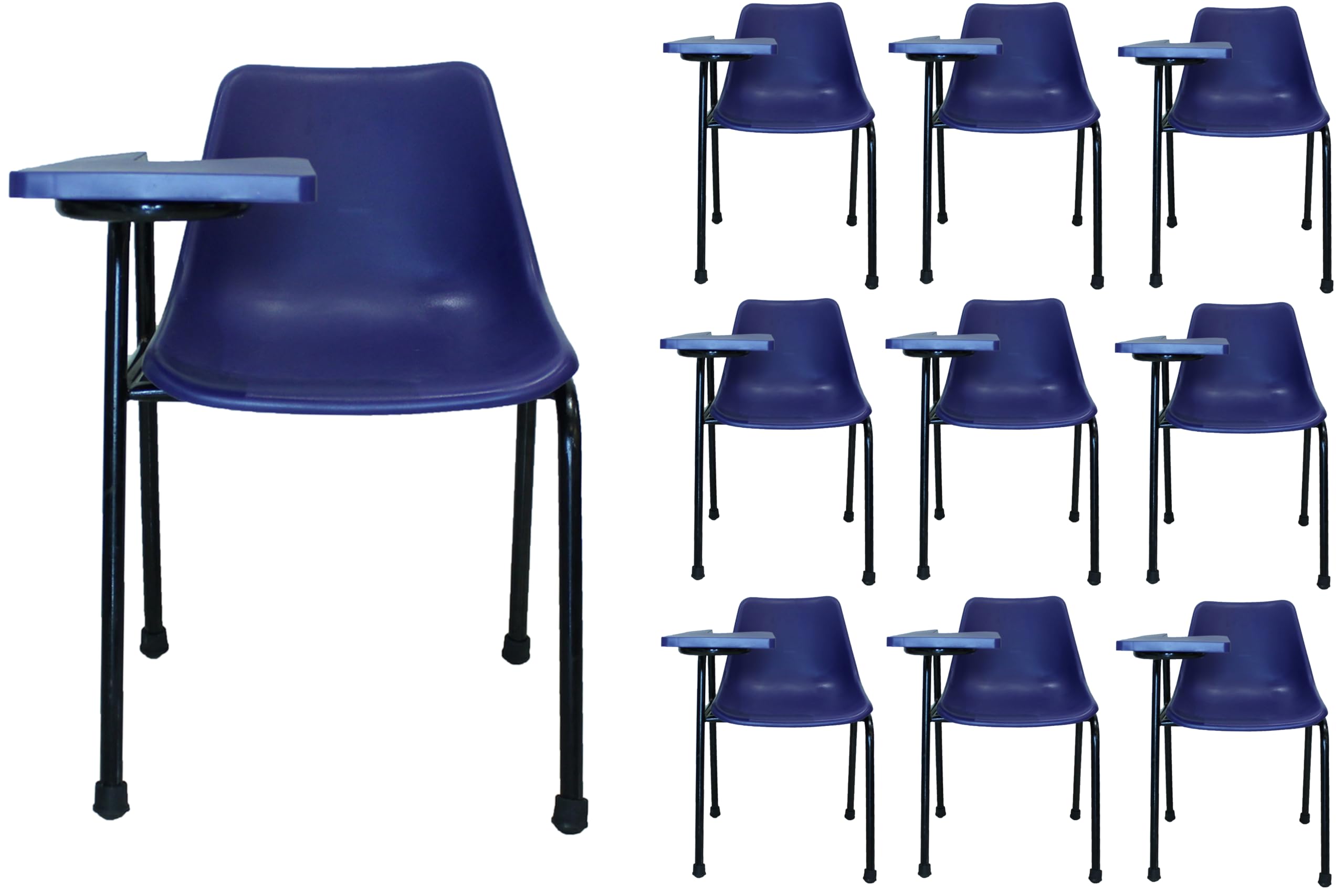 Finch Fox® Student Writing Chairs with Writing Pad, Matt Seat, Heavy 1" Inch Pipe, Anti Skid Buffer for Classroom, Training Room, Conference Room in Blue Matt Color (Set of 10)