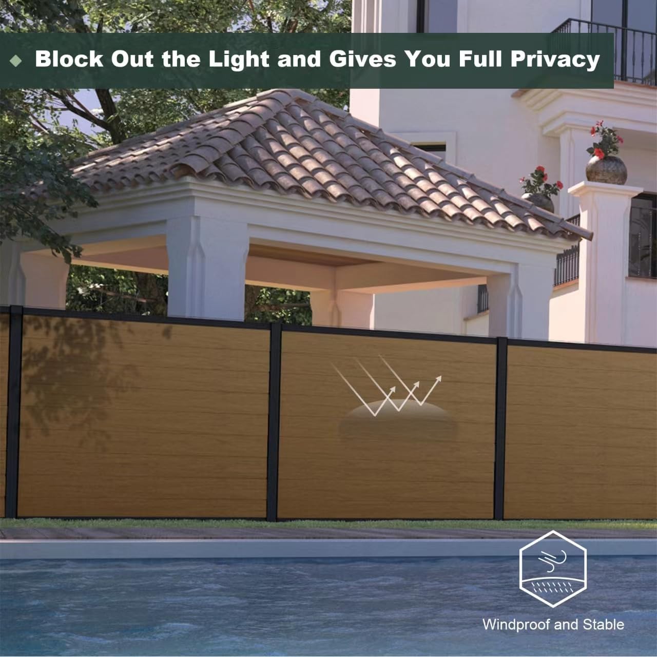 Mondaria Privacy Fence Panels for Outside,6ft(W) x 6ft(H) Outdoor Privacy Panels with 1 Post,Wind Resistant Wood Plastic Composite Fencing Panels for Patio,Backyard,Garden and Swimming Pool(Brown)