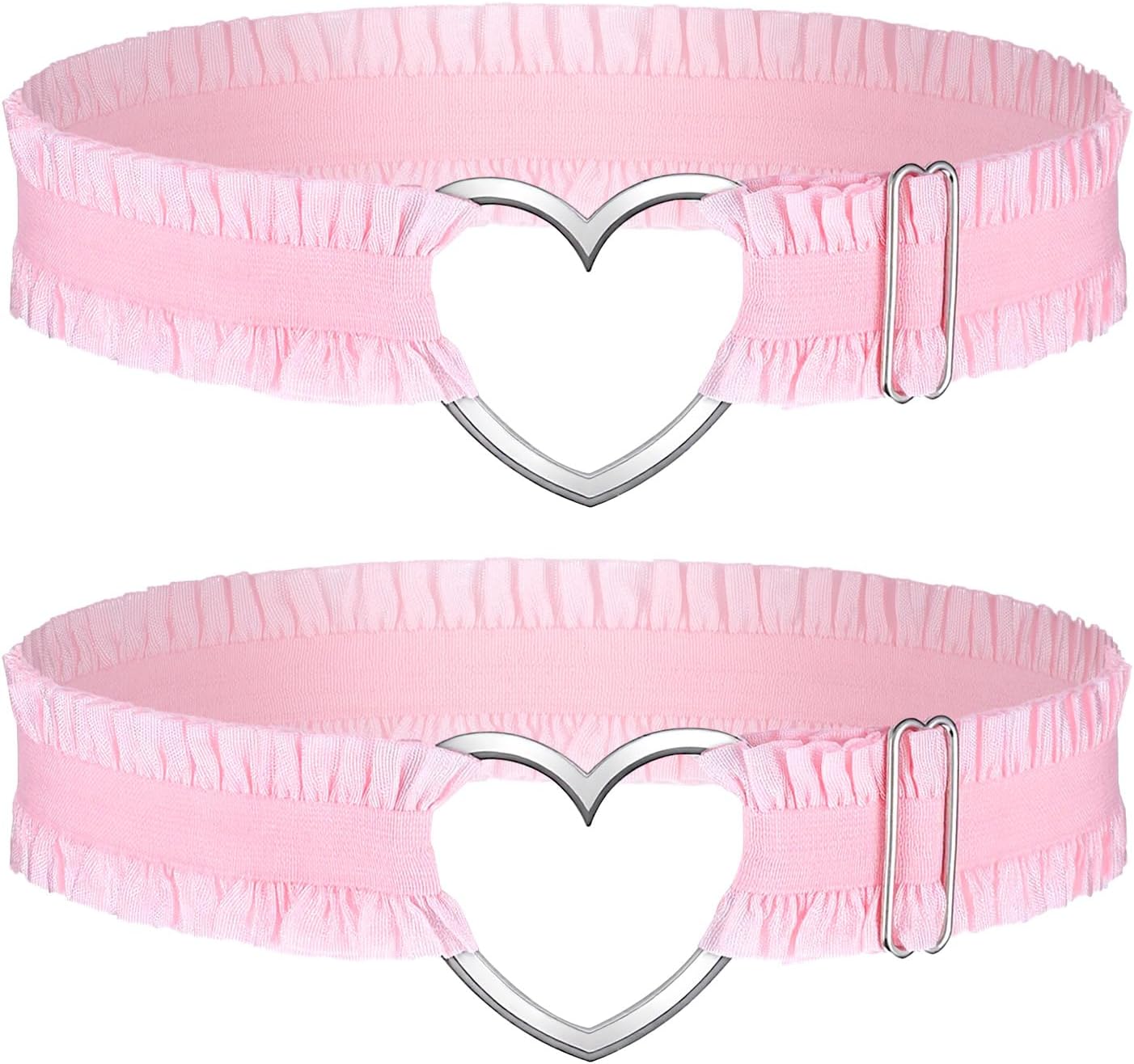 2 PCS Pink Garter, Lace Thigh Garter Thigh Belt for Women, Adjustable Heart Leg Garters Elastic Plus Size