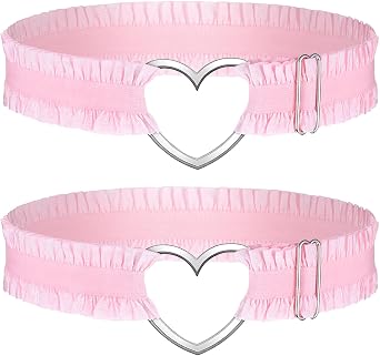 2 PCS Pink Garter Belt, Lace Thigh Garter Belt for Women, Adjustable Elastic Heart Leg Garters for Women Girls