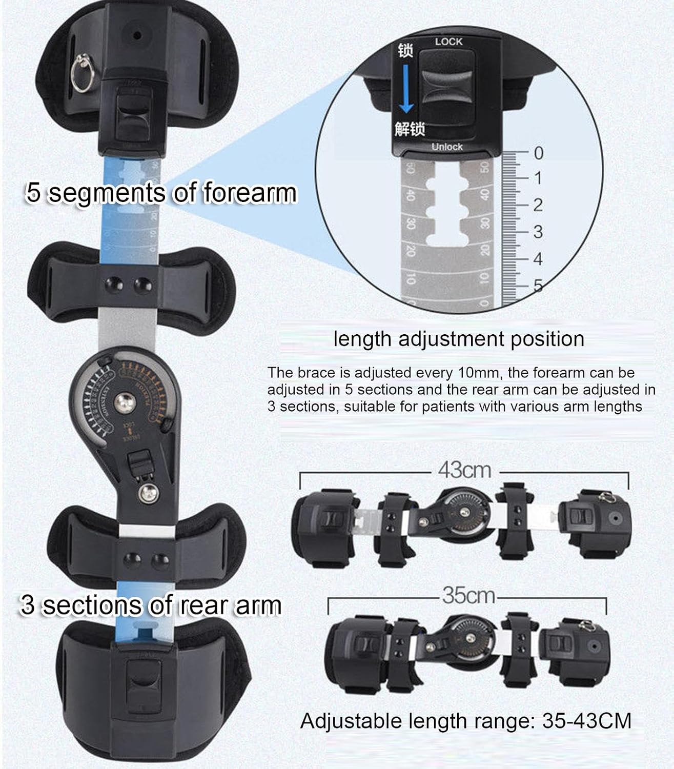 VIDECOR Hinged ROM Elbow Brace, Adjustable Post OP Elbow Brace Stabilizer Splint Arm Injury Recovery Support After Surgery Fracture Rehabilitation,right