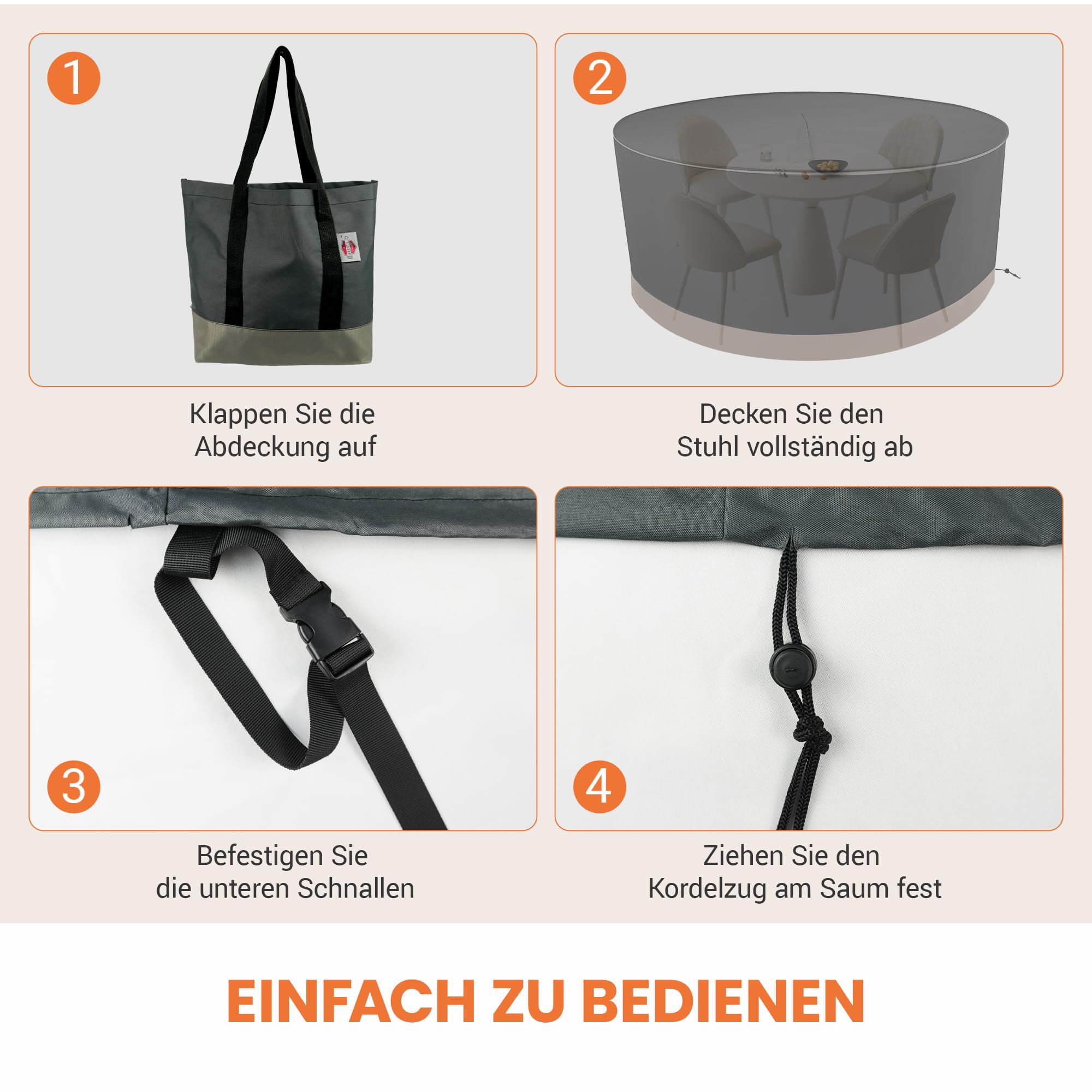 Abdeckung für Gartenmöbel,Schutzhülle für Gartentisch Wasserdicht,Abdeckplane 420D Oxford Gewebe,Verstärkten Nähten Anti-UV, Belüftungsöffnungen & Schnallen für Sitzgruppe & Lounge-Möbel,Rund 200x85cm