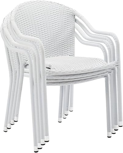 Crosley Furniture CO7109-WH Palm Harbor - Sillas apilables de mimbre para exteriores juego de 4 color blanco