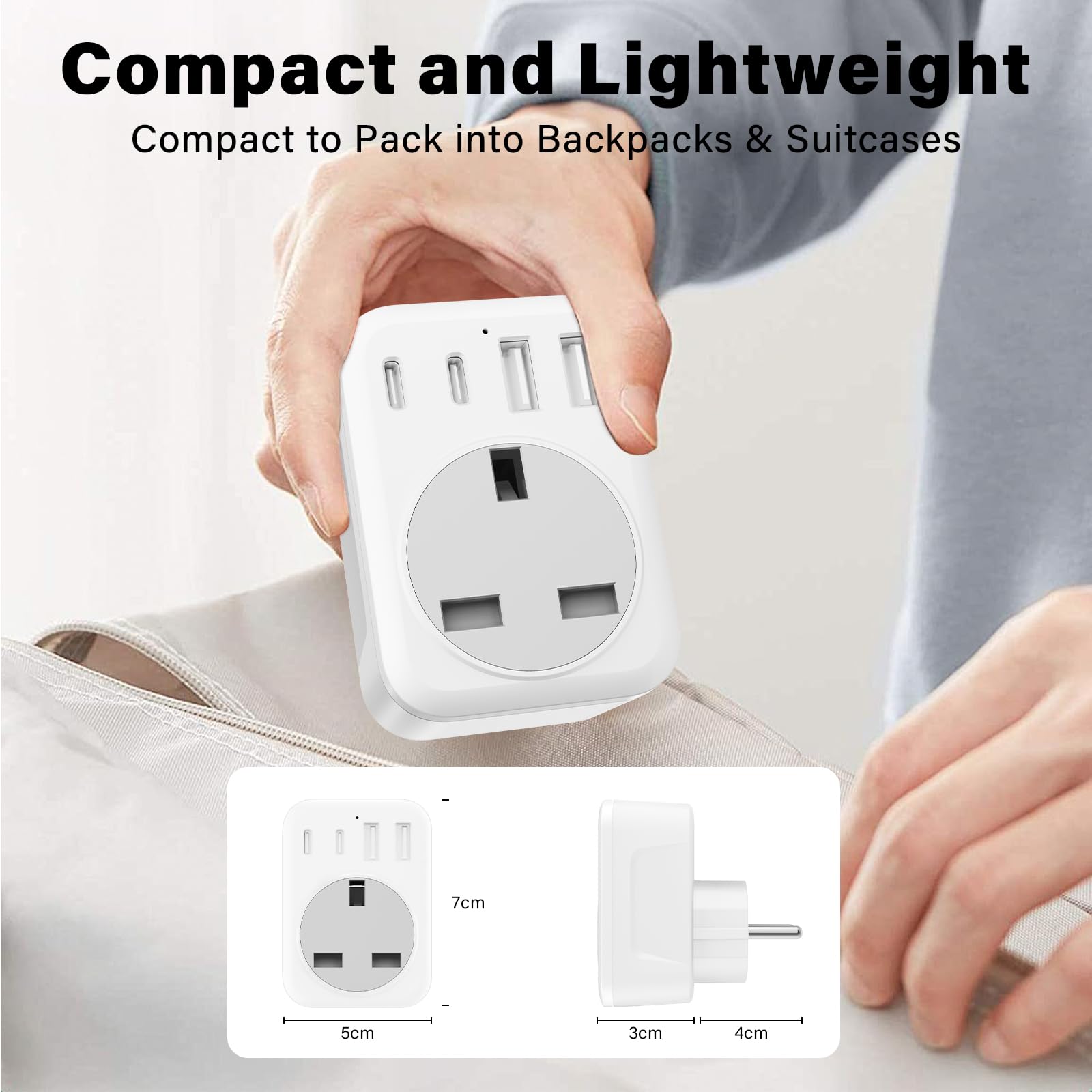 UK To European Plug Adapter,5 IN 1 European Travel Adaptor with 2 USB C & 2 USB A,Grounded EU Plug Adapter for Germany Spain France Turkey Greece etc (Type E/F) — view 6