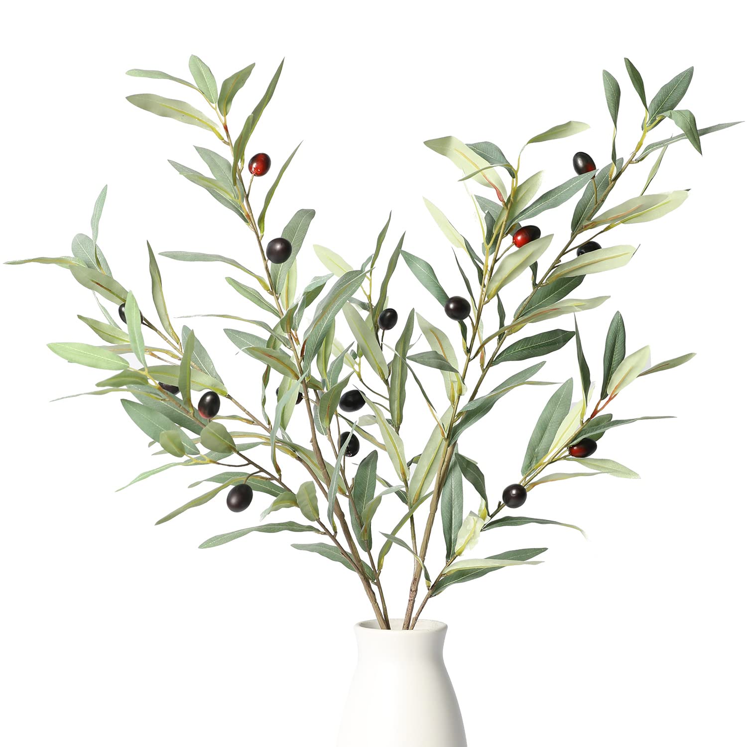 Artificial Plants,3PCS 39" Green Olive Branches for Vase, Tall Faux Branches for Shop Garden Office Home Décor (3, Green Olives)
