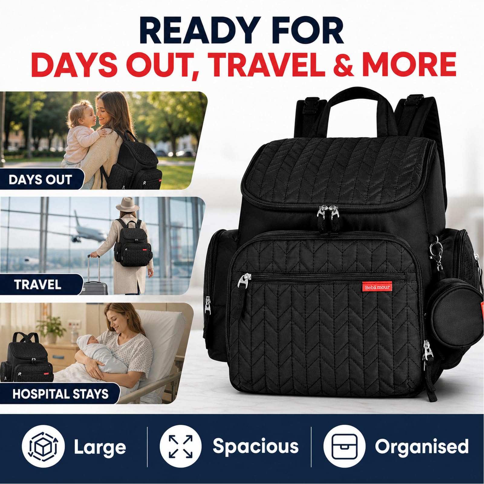 Bebamour Baby Wickelrucksack Wickeltasche mit Wickelunterlage Multifunktional Große Kapazität Babytasche Reisetasche für Unterwegs