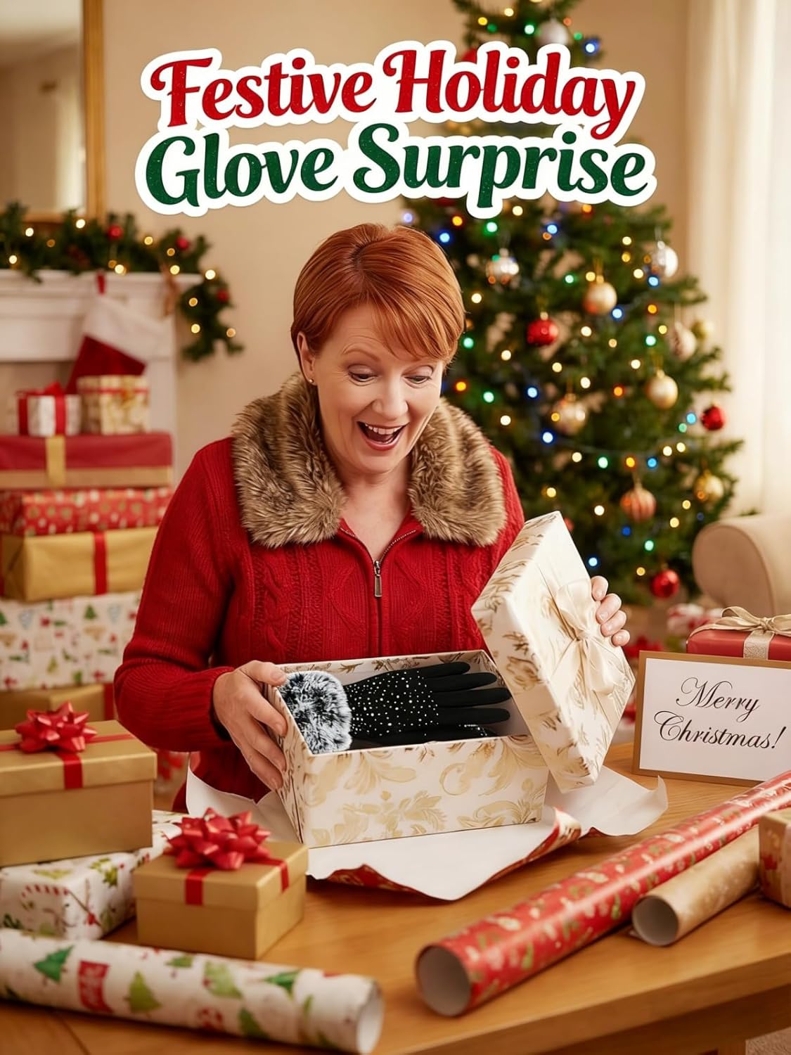 Women Touchscreen Fleece Lined Winter Gloves Luxurious Rhinestones Mittens with Rabbit Fur Cuffs - Image 7