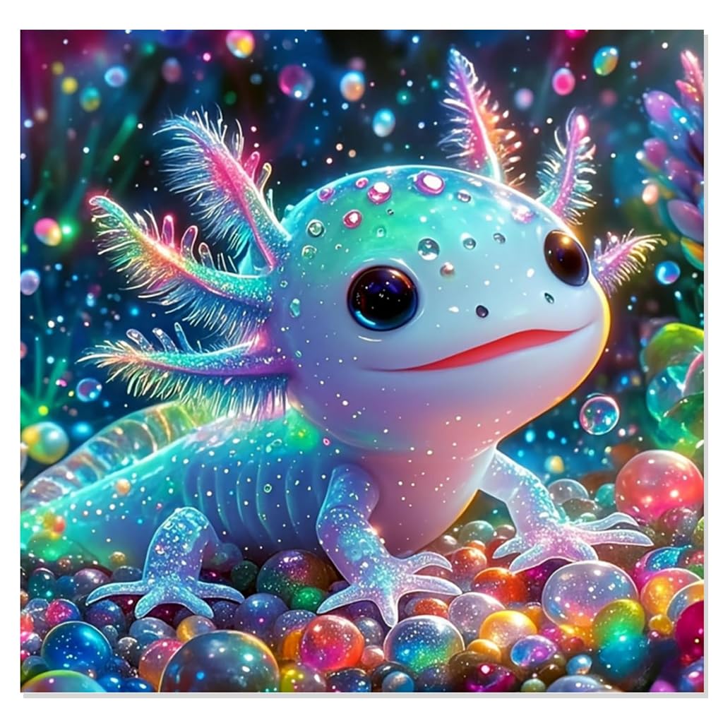 HASTHIP® Diamond Painting Kit for Adults 5D Full Drill Gem Round Diamond Art Colorful Axolotl DIY Painting Set for Home Decor and Relaxing Craft Activity