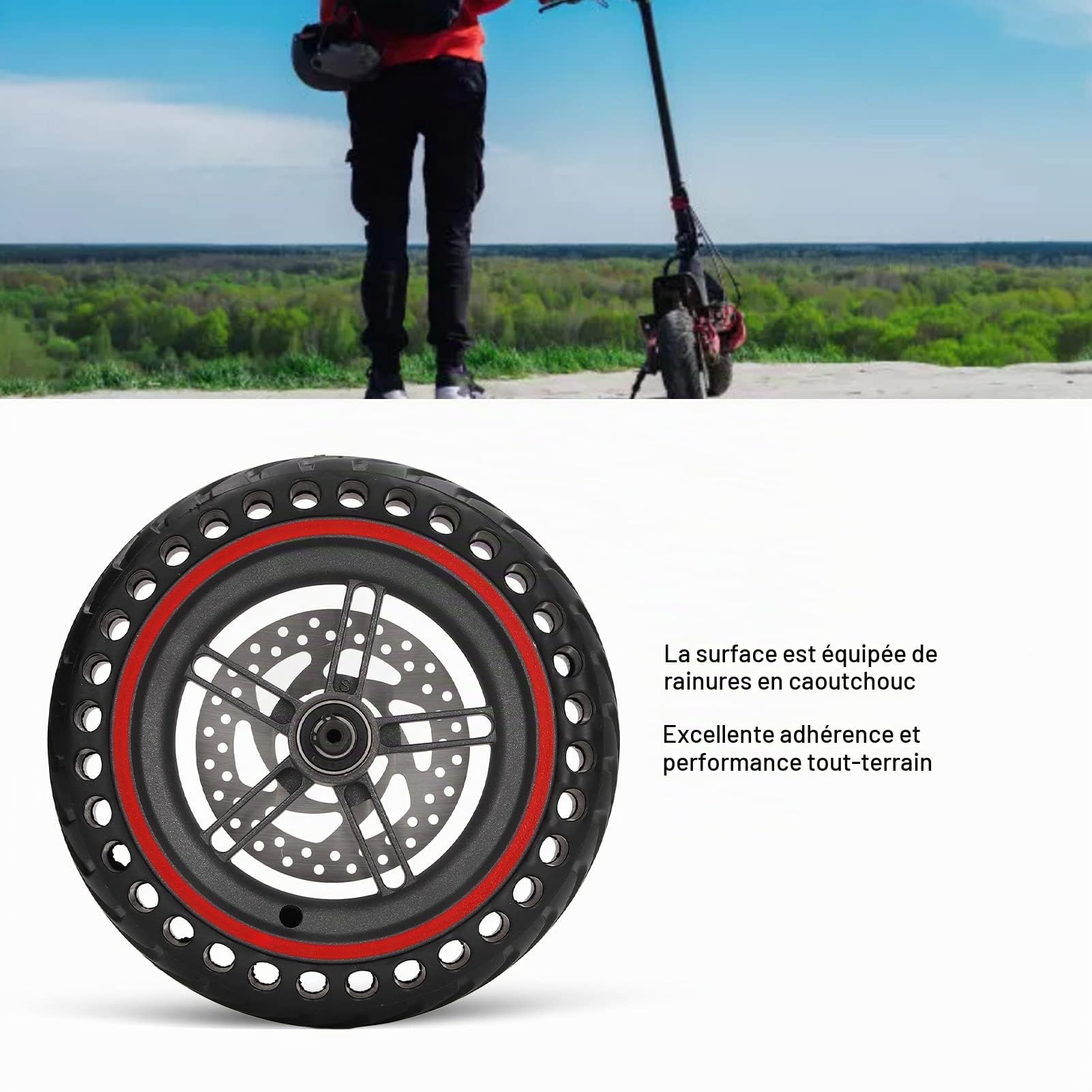 BuyWeek Pneu de roue arrière de scooter électrique pour Xiaomi M365 1S Rouge, Pneu arrière de scooter électrique 110mm Remplacement de pneu de roue arrière de frein à disque