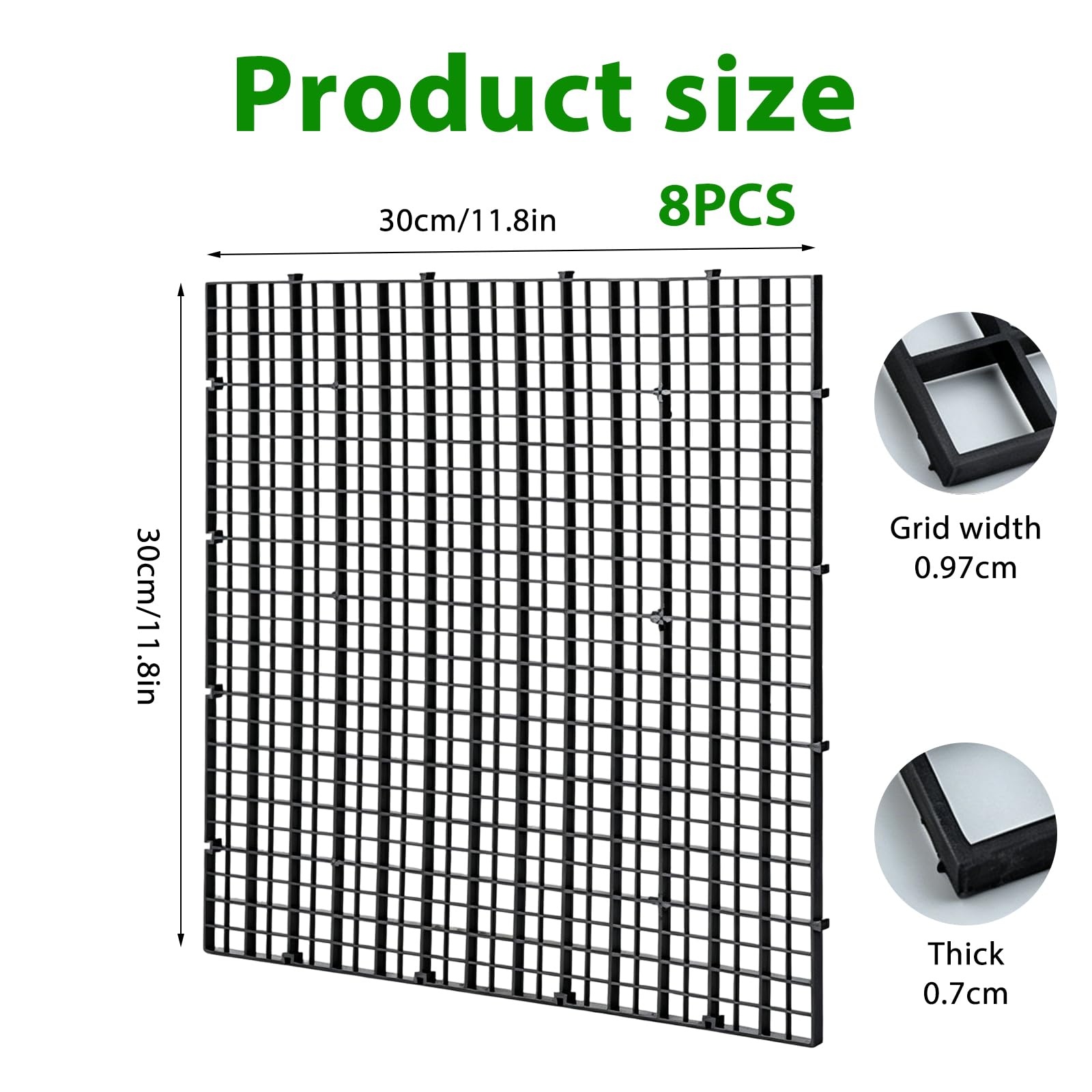 Lot de 8 protections pour aquarium - 30 x 30 cm - Avec 6 supports et 20 serre-câbles - Grille en plastique - Accessoire d'aquarium