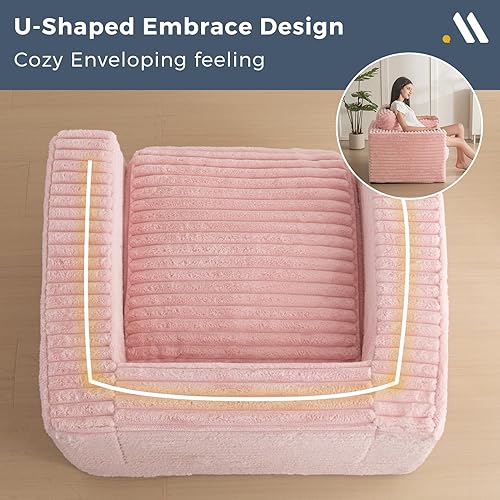 Miniatura 107 de MAXYOYO Puf gigante para adultos, sofá tapizado de suelo con almohadas y reposabrazos, puf grande de felpa, sofá para dormitorio, sala de estar,