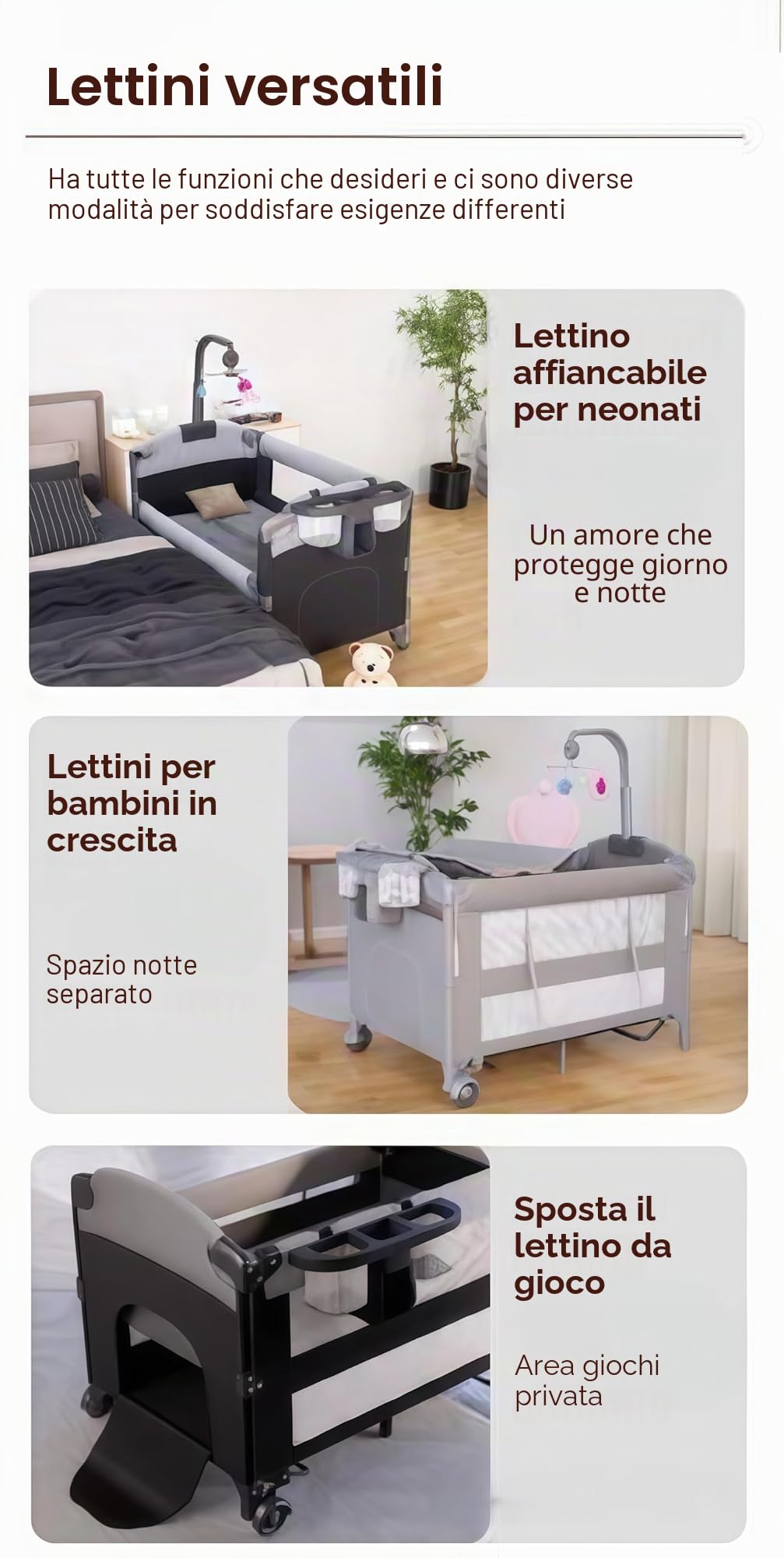 MoLi Lettino da Campeggio per Bambini con Fasciatoio, Altezza Regolabile Culla da Campeggio, Comodo e Robusto Lettino Bambino 0-3 Anni, Pieghevole e Mobile Baby Bed (6602 Grey without Net)