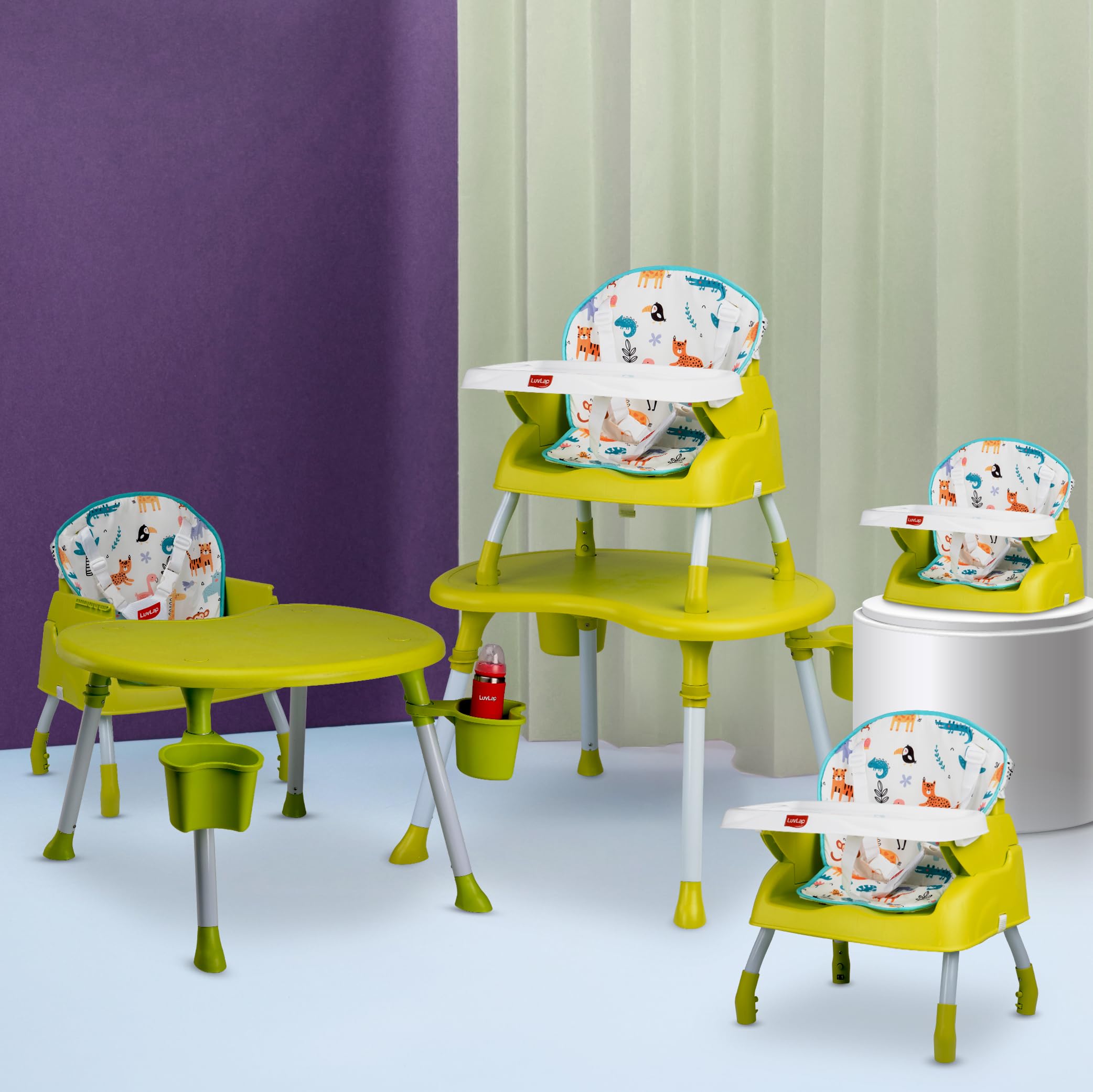 LuvLap 4 in 1 Convertible Baby High Chair with Printed Cushion, 3 Point Safety Belts, High Chair, Low Chair, Booster Chair and Table for Baby, Removable & Washable Food Tray 6 Months+, Green (B0CNYXDX6Z) Amazon Price History, Amazon Price Tracker