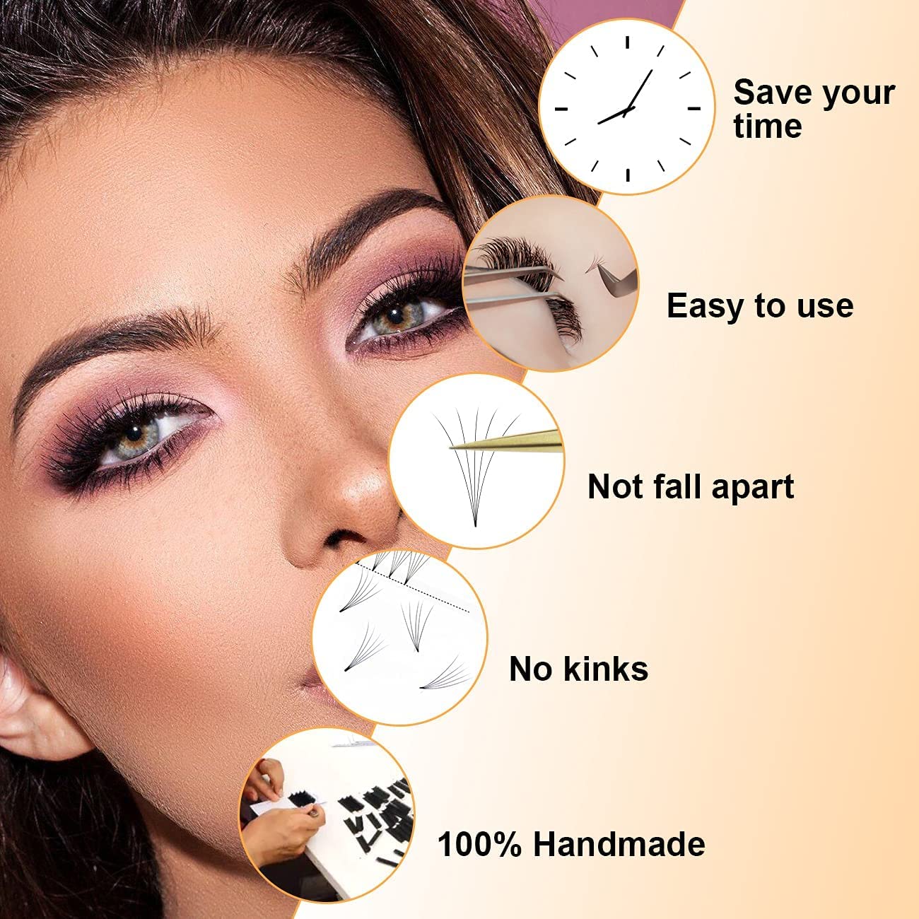 QUEWEL Premade Fan Volume Lash Extensions 5D 0.10D 12mm Russian Pre Made Fan Lashes, 5D-0.10D-12mm - Image 3