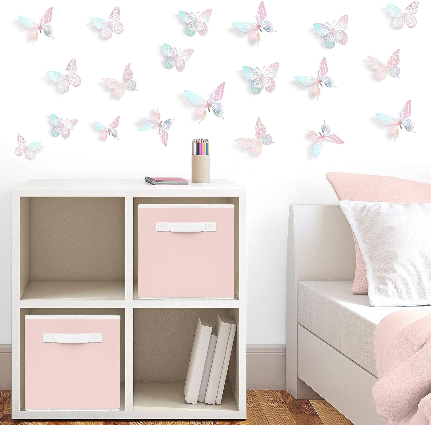 SAOROPEB 3D Butterfly Wall Decor 48 Pcs 4 Styles 3 Sizes-Butterfly Birthday Decorations&Butterfly Party Decorations&Butterfly Cake Decorations-Removable Pink Butterfly Decorations (Laser Pink)