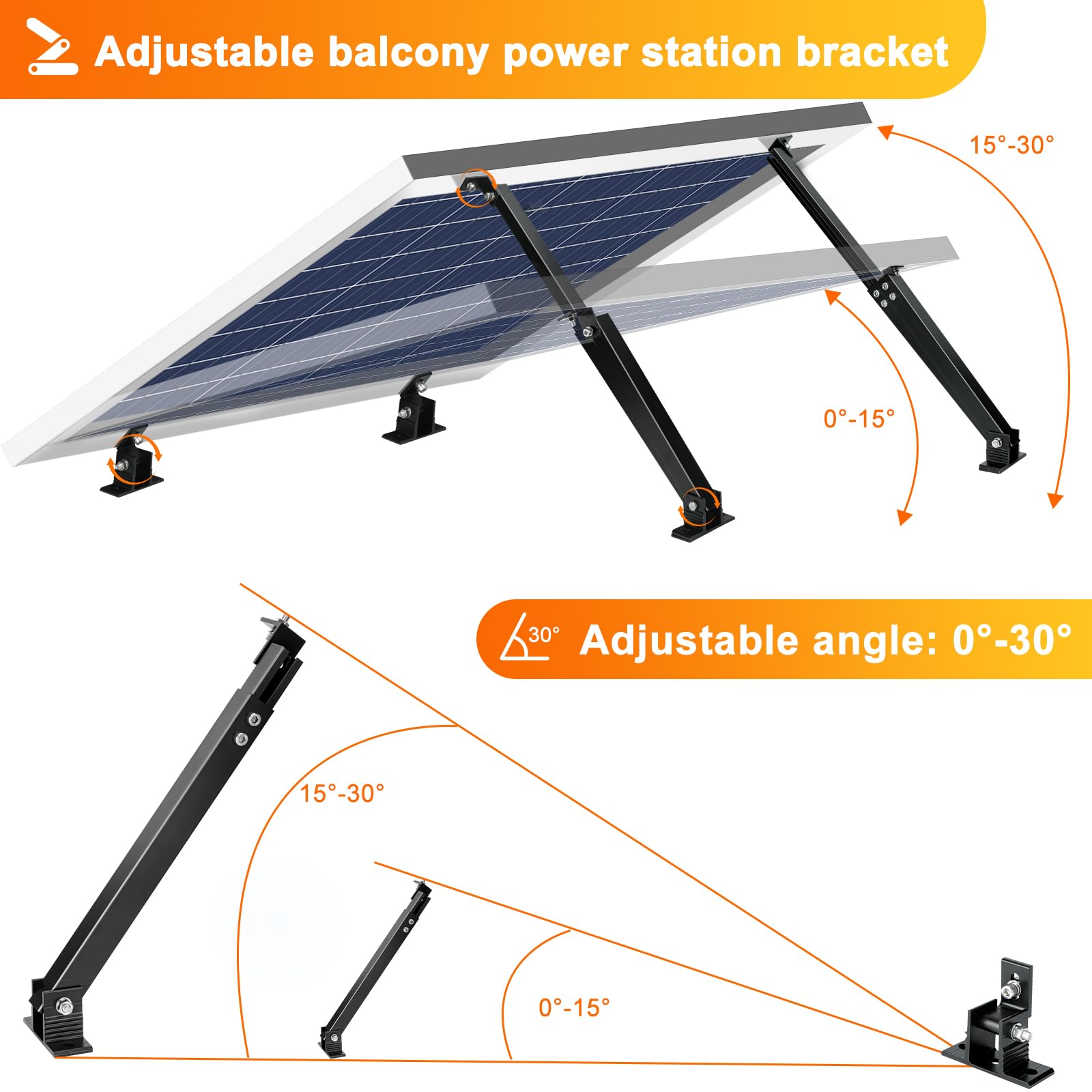 Solarmodul-Halterung, Aluminiumlegierung, verstellbare Solarmodul-Halterungen, schwarze Backfarbe, Korrosionsschutz, Solarmodul-Ständer, geeignet für 50 W, 70 W, 100 W, 150 W, 200 W, 300 W,