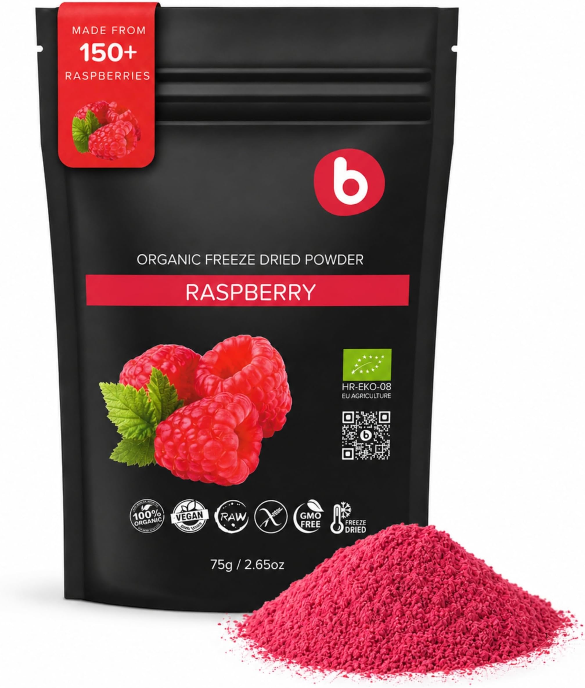 Organic Freeze Dried Raspberry Powder from Freeze Dried Raspberries - Rich in Manganese, Vitamin K, Ellagic Acid & Dietary Fiber- for Smoothies, Baking & Natural Food Coloring - Vegan- 2.65oz