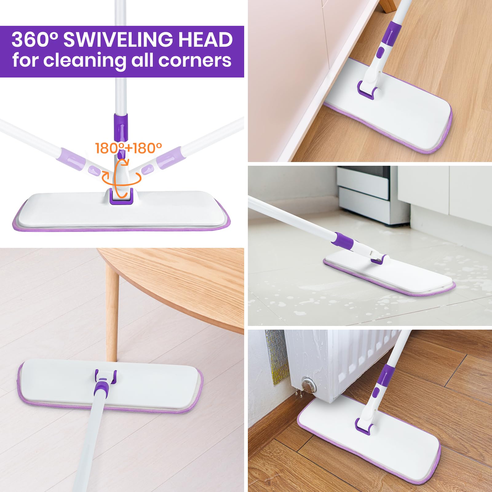 MAVRIZ Trapeador de polvo para suelos de madera dura, mopa de microfibra lavable para limpieza de suelos, mopa húmeda y seca de 60 pulgadas de largo para suelos laminados
