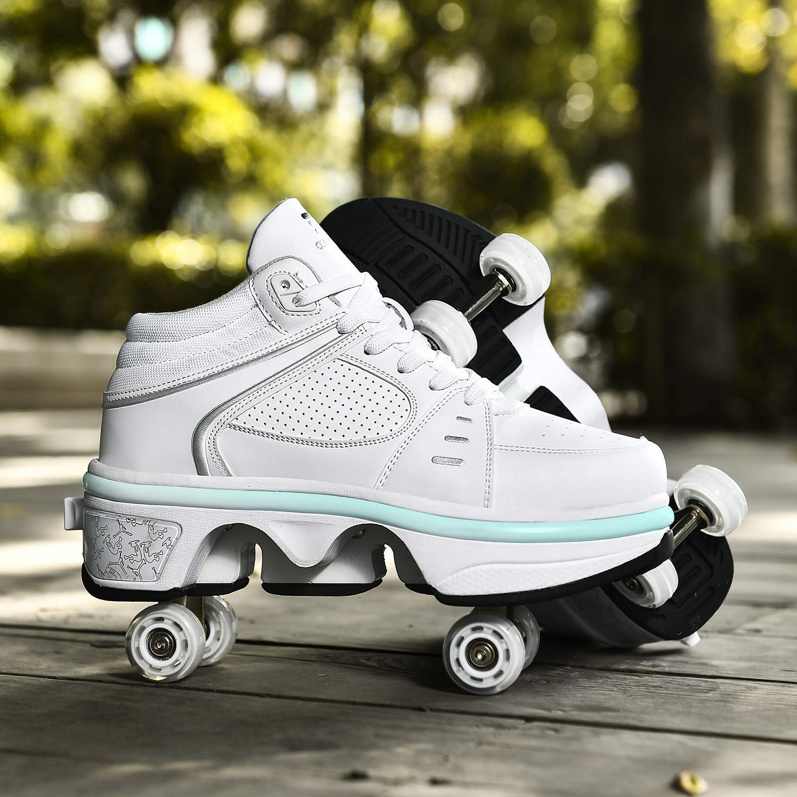 Pattini A Rotelle Quad Regolabili con Luce A LED,Scarpe Multiuso 2 in 1 per Regalo per Principianti Unisex,EUR38
