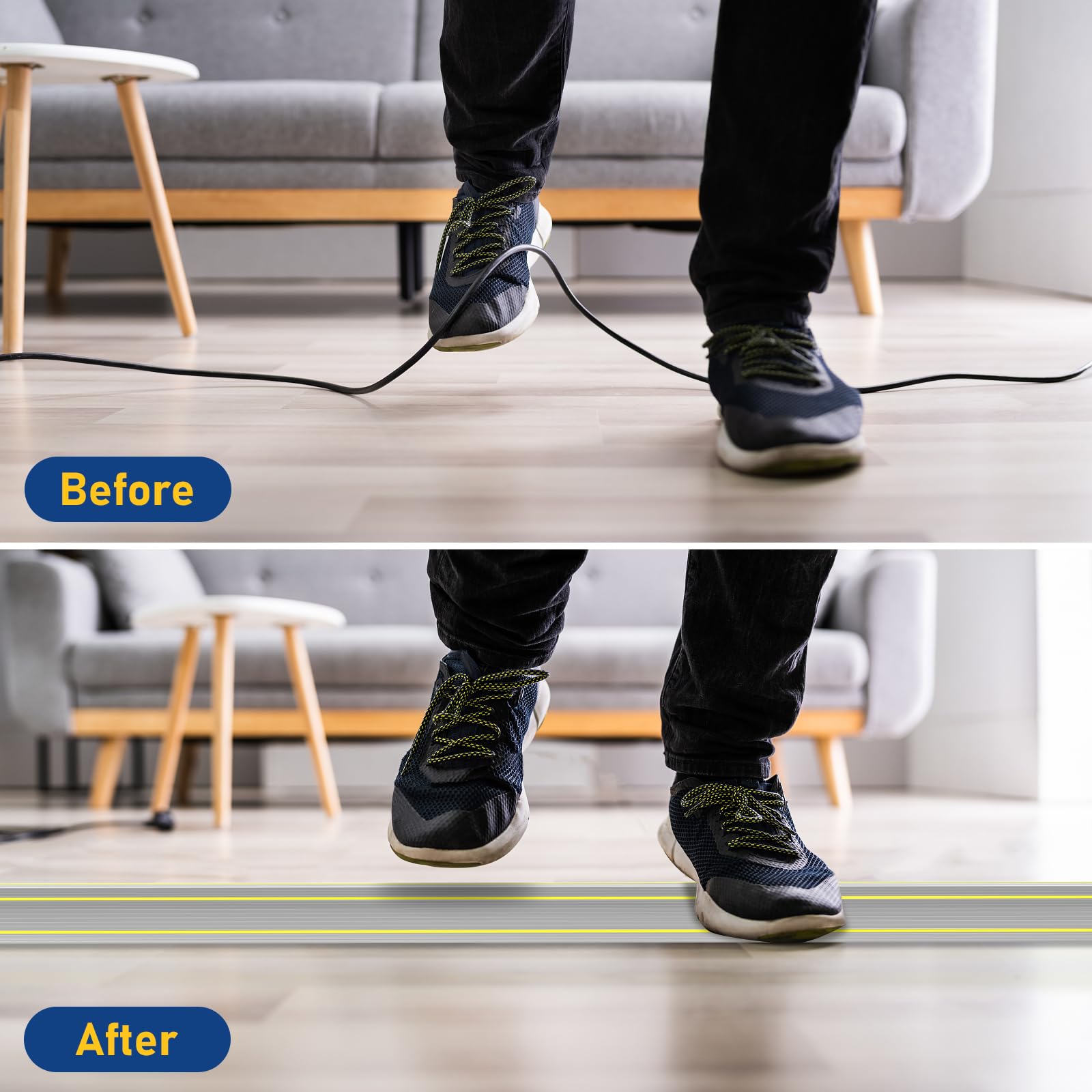 Cubierta de cable de piso, resistente cubierta de cable de suelo de 6.5 pies, 3 canales, protector de cable de goma, cubierta de cable de extensión, ocultador para oficina en casa, al aire libre,