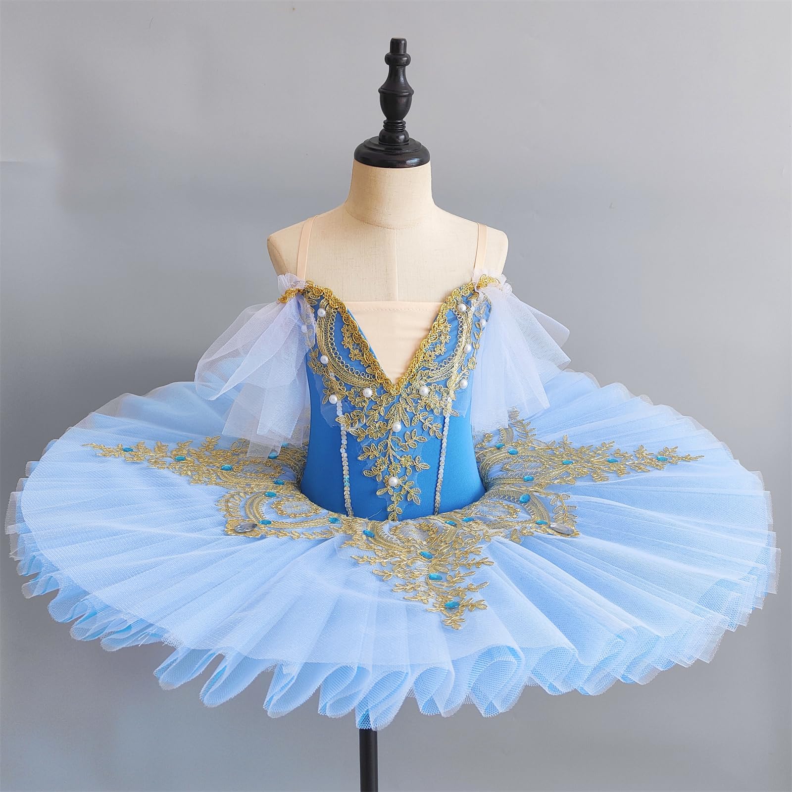 Ballet Justaucorps Manches À Volants pour Filles Enfants Spaghetti Sangle Fleur Réglable Perle Broderie Tutu Jupes Gymnastique Pratique Performance Costume